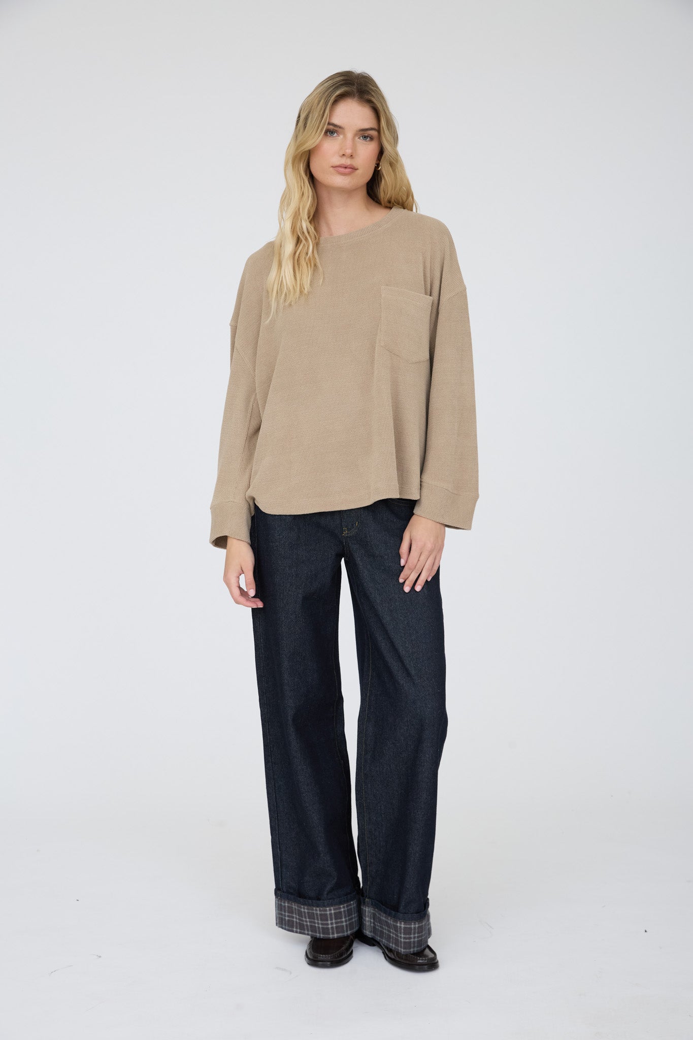 OVERSIZED LONG SLEEVE TEXTURED KNIT TOP (PRE-ORDER)