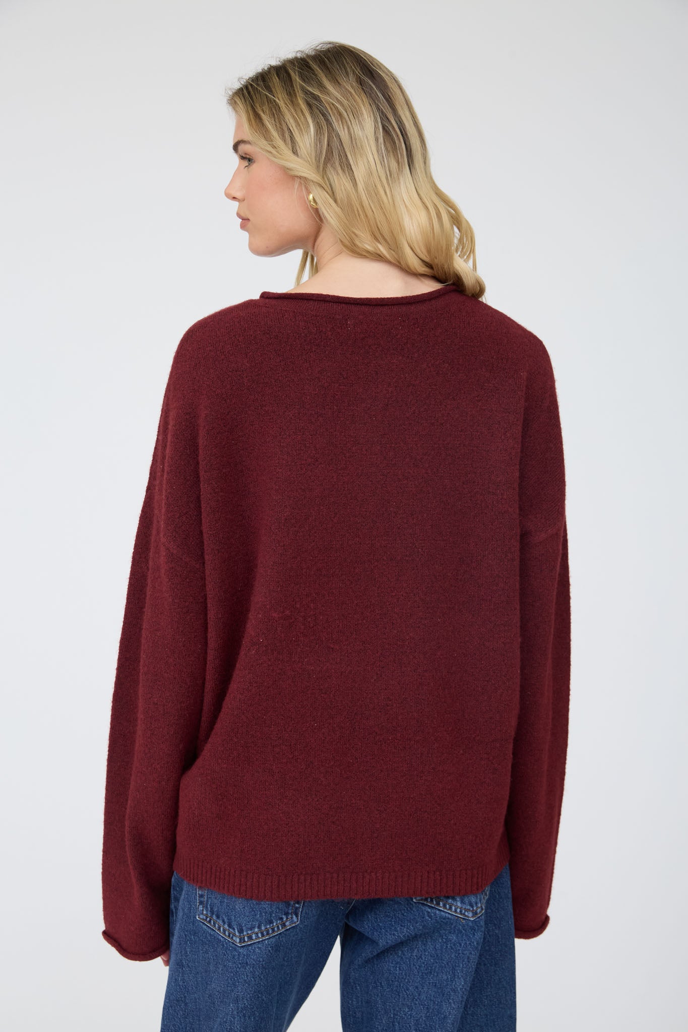 RAW ROLLED EDGE HENLEY RELAXED PULLOVER SWEATER (PRE-ORDER)