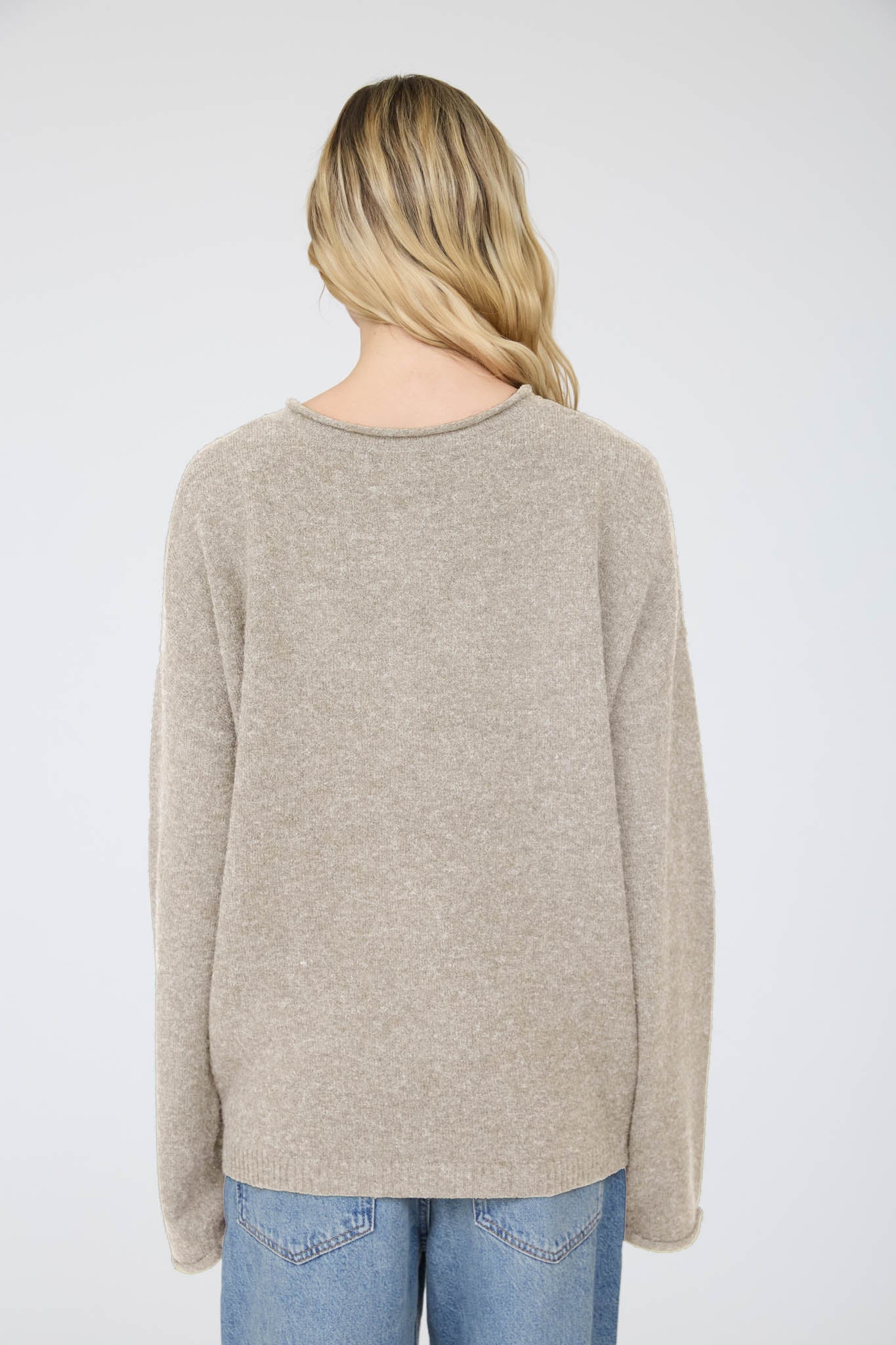 RAW ROLLED EDGE HENLEY RELAXED PULLOVER SWEATER (PRE-ORDER)