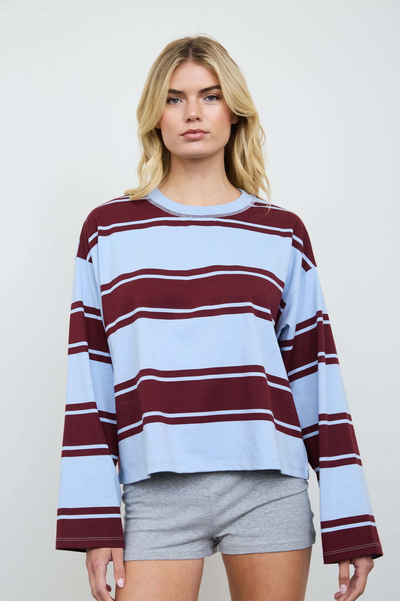 WIDE STRIPE CREW NECK LONG SLEEVE KNIT SWEATSHIRT (PRE-ORDER)