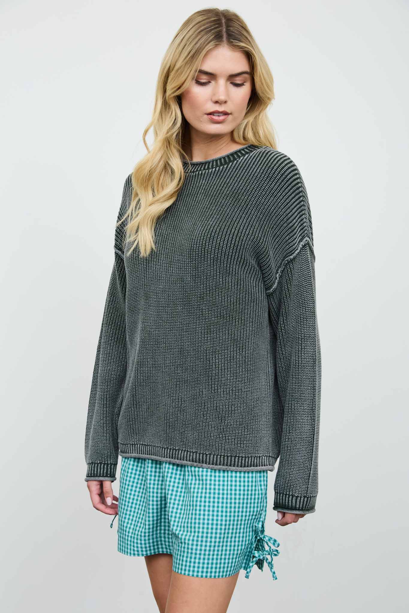 WASHED RAW EDGE DROP SHOULDER SWEATER