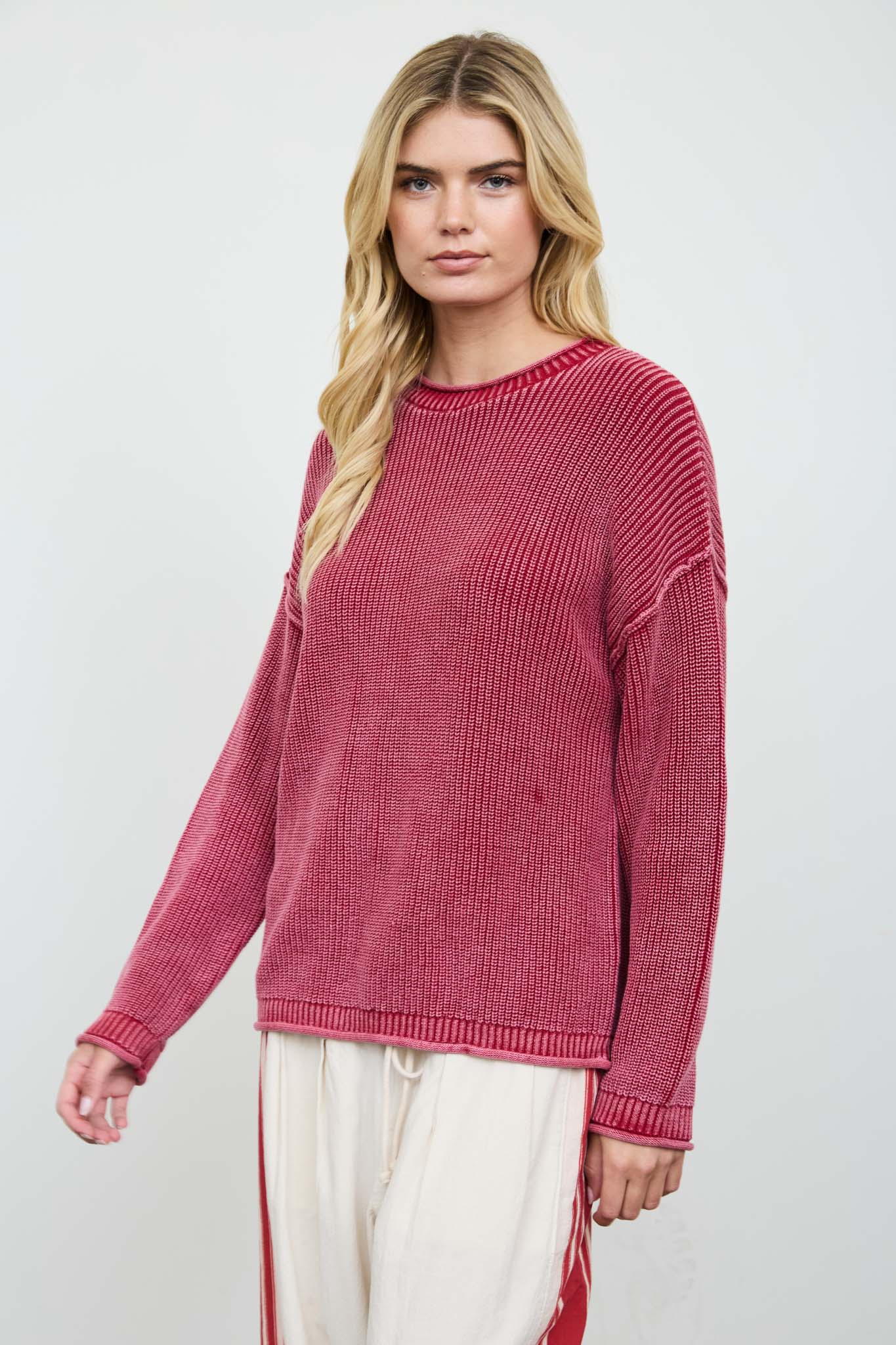 WASHED RAW EDGE DROP SHOULDER SWEATER