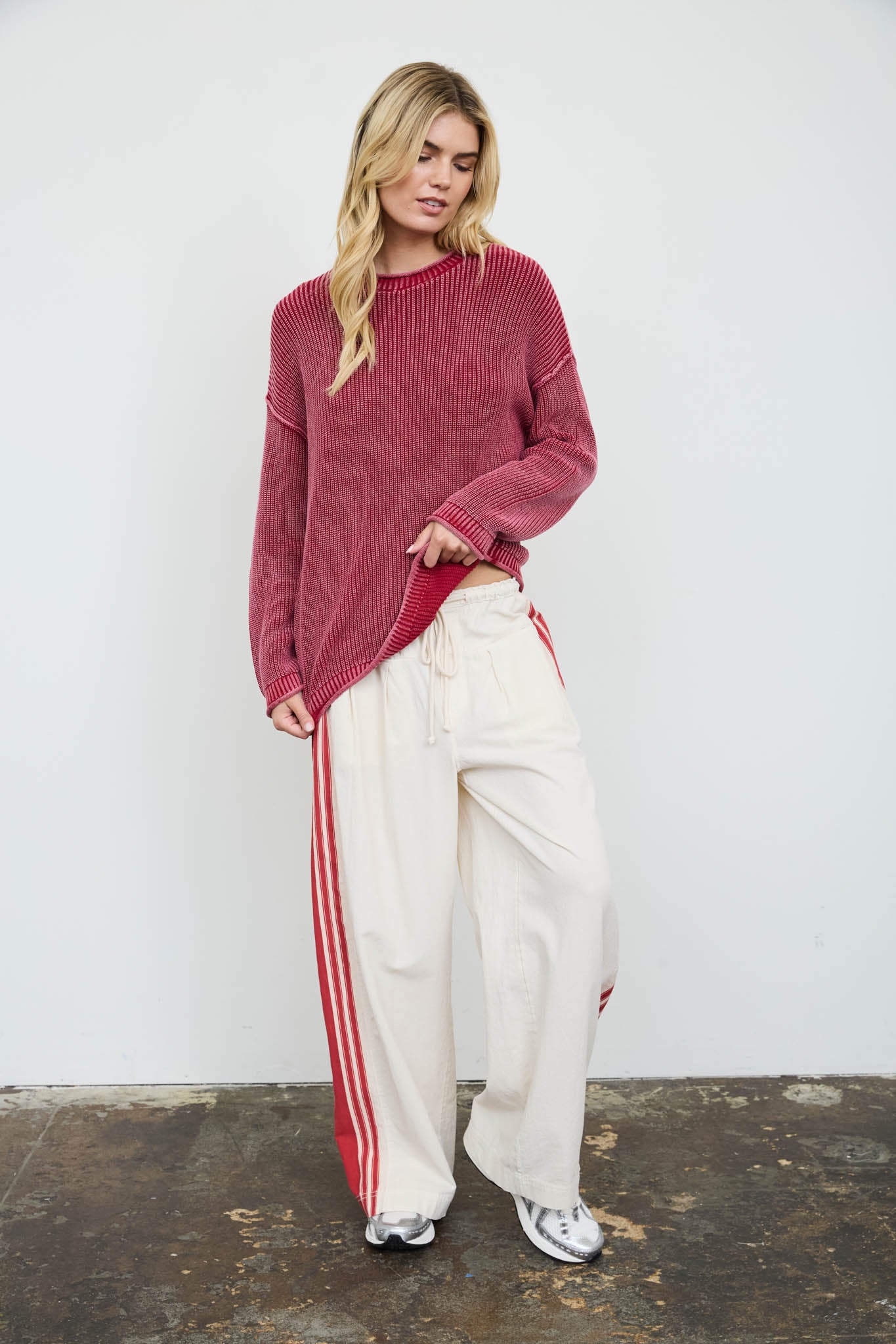WASHED RAW EDGE DROP SHOULDER SWEATER