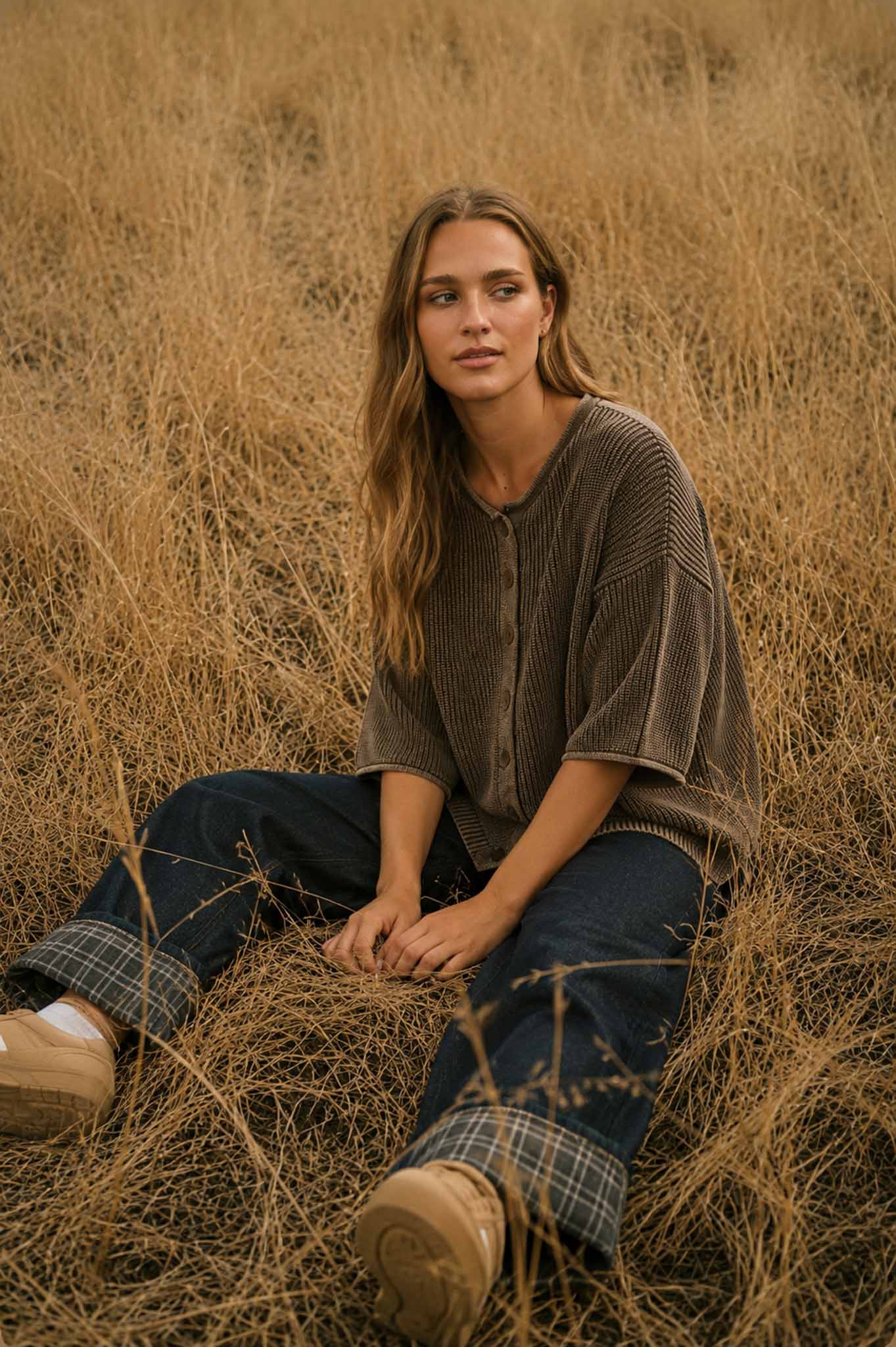 WASHED RIBBED SHORT SLEEVE ROLLED EDGE CARDIGAN