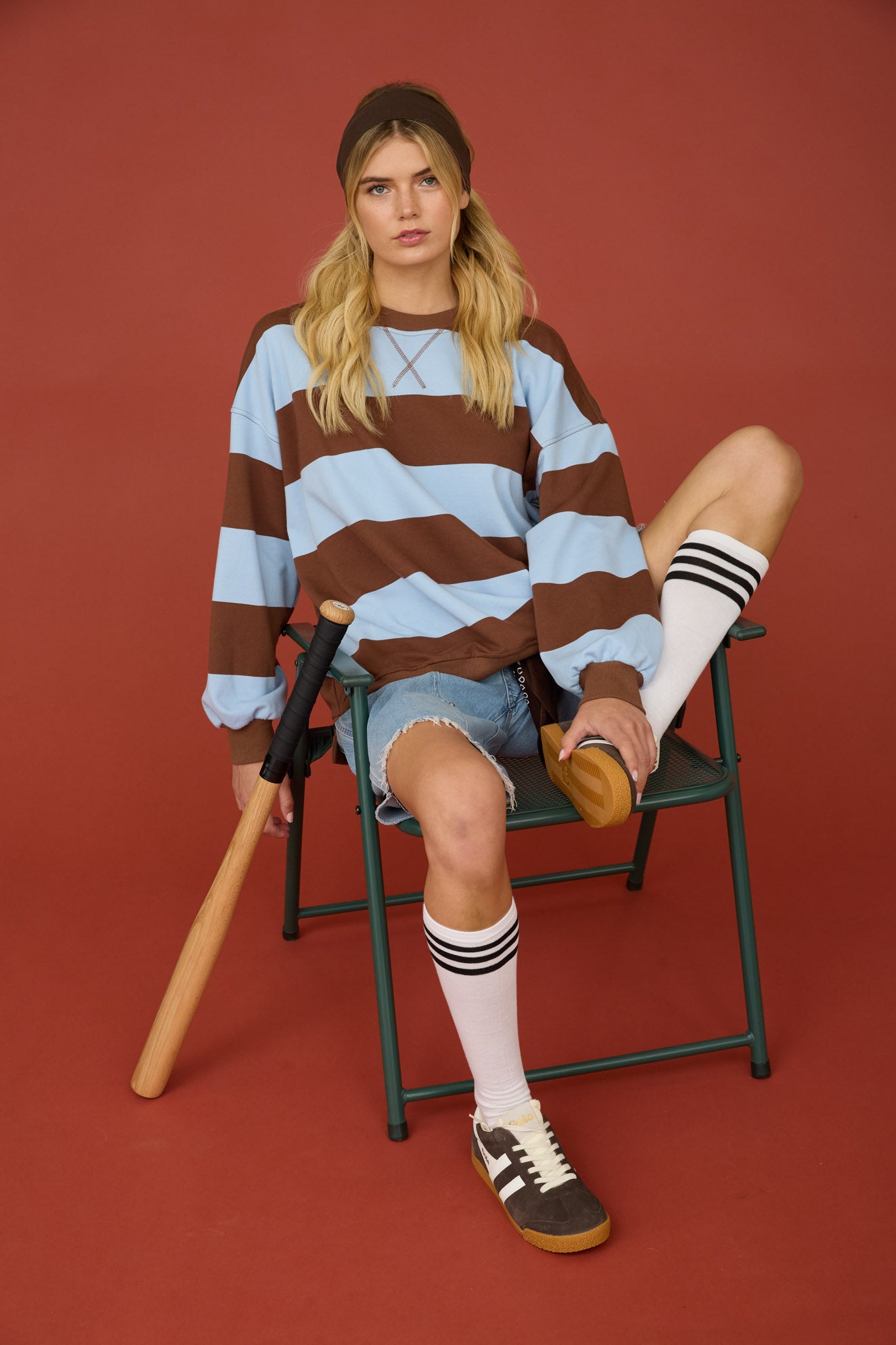 OVERSIZED WIDE STRIPE CREW NECK KNIT TOP (PRE-ORDER)