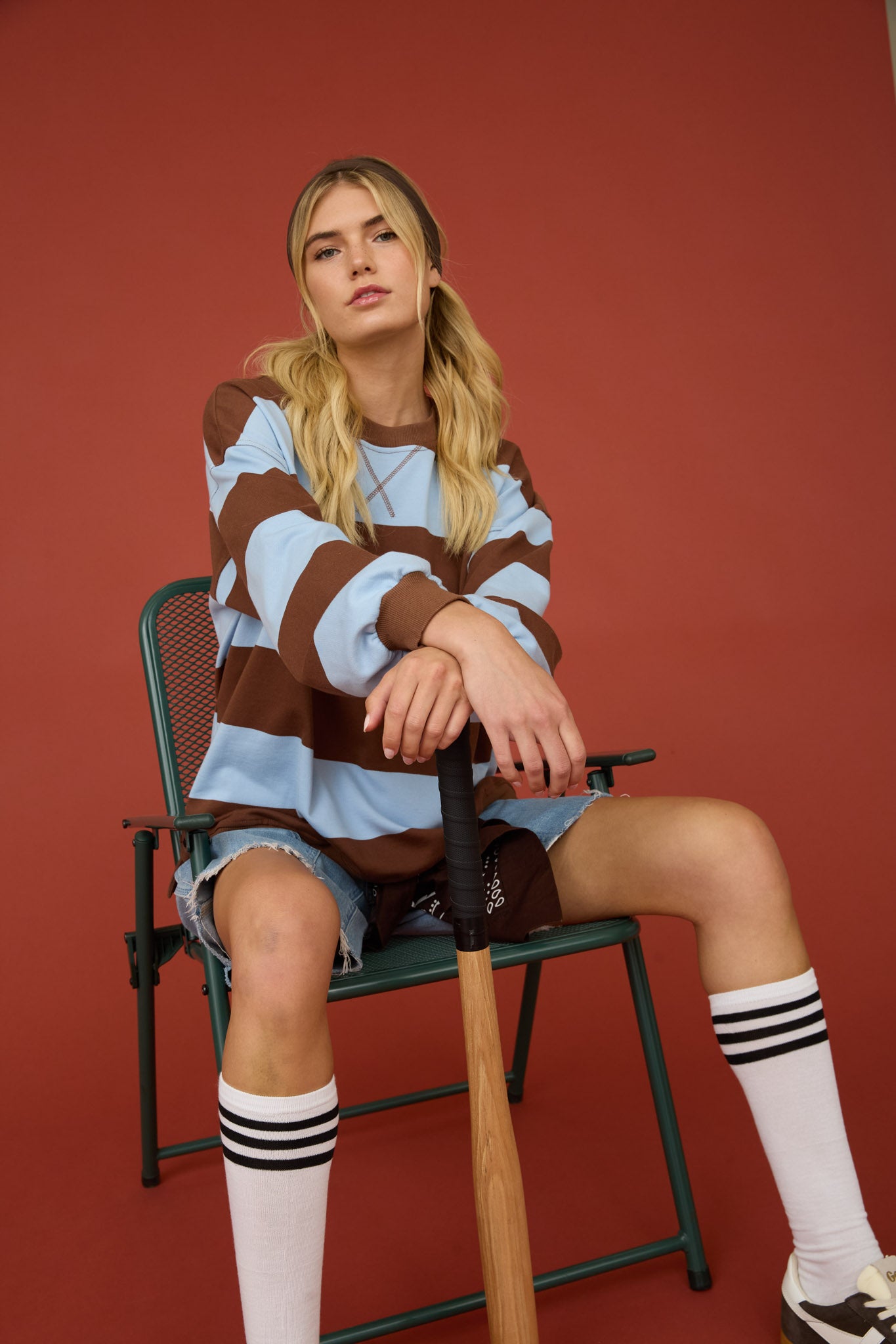 OVERSIZED WIDE STRIPE CREW NECK KNIT TOP (PRE-ORDER)