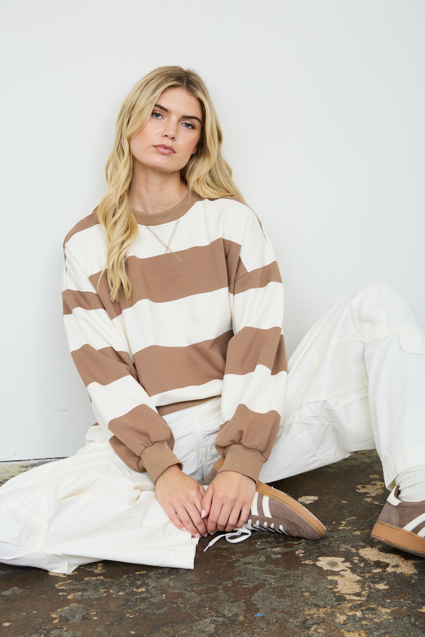 OVERSIZED WIDE STRIPE CREW NECK KNIT TOP (PRE-ORDER)
