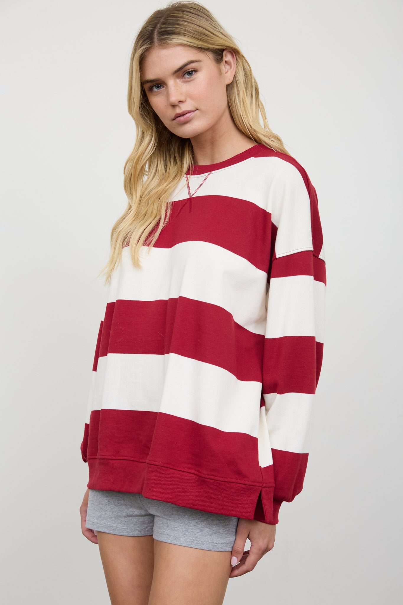 OVERSIZED WIDE STRIPE CREW NECK KNIT TOP (PRE-ORDER)