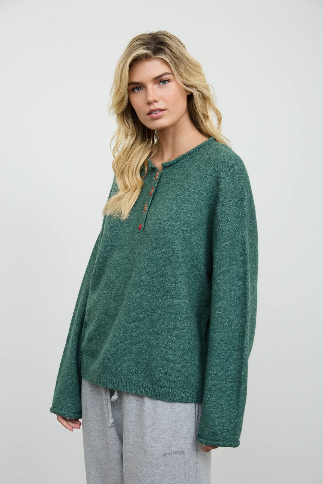 NOVELTY HOLIDAY BUTTON HENLEY PULLOVER SWEATER (PRE-ORDER)