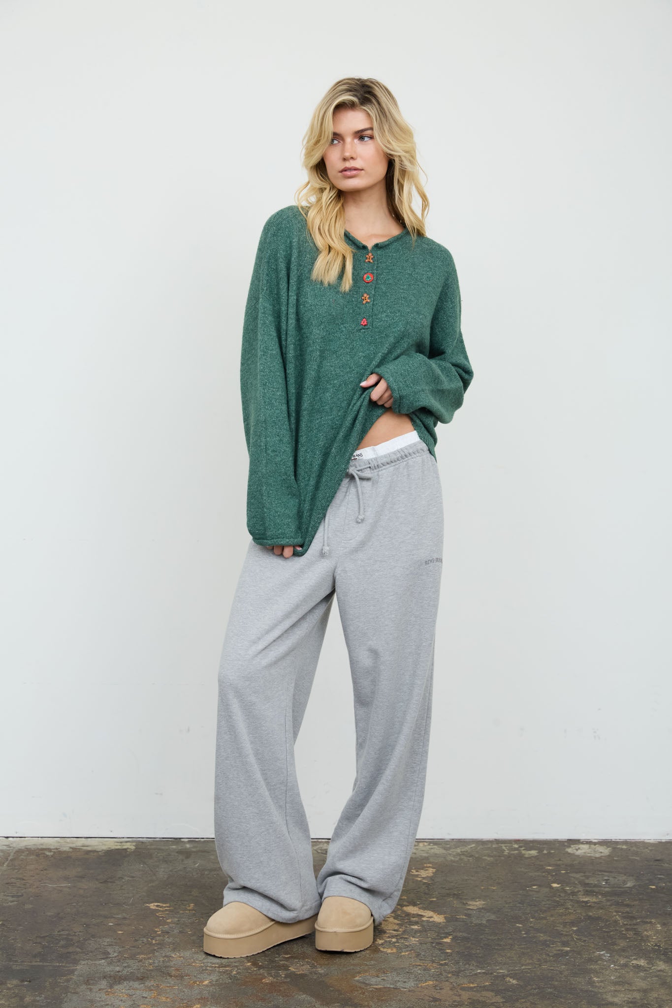 NOVELTY HOLIDAY BUTTON HENLEY PULLOVER SWEATER (PRE-ORDER)