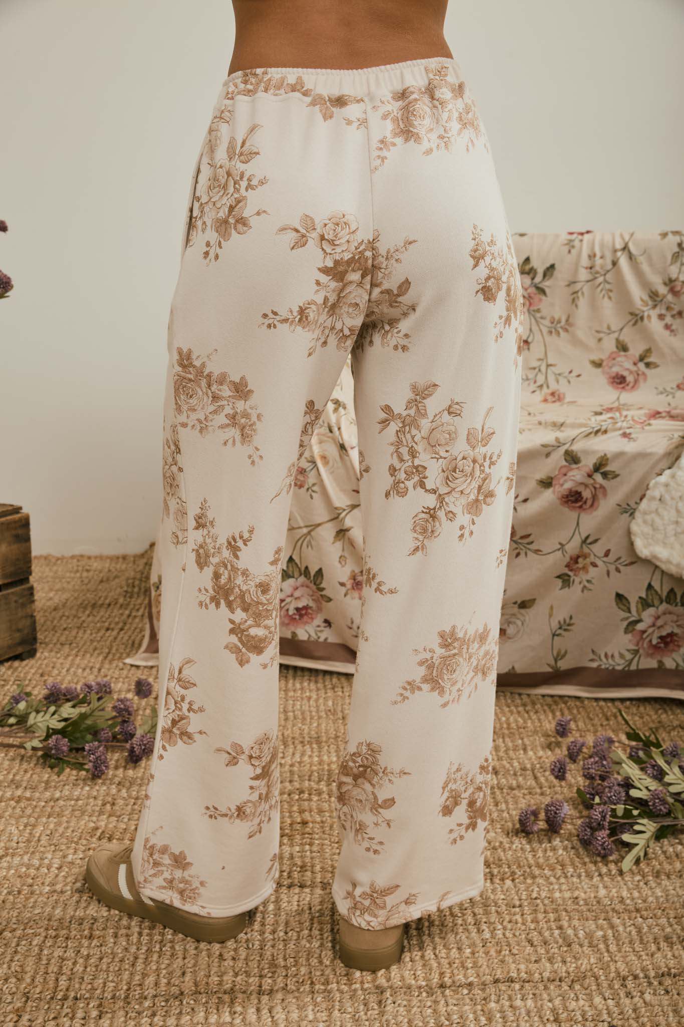 FLORAL TOILE WIDE LEG KNIT LOUNGE PANTS (PRE-ORDER)