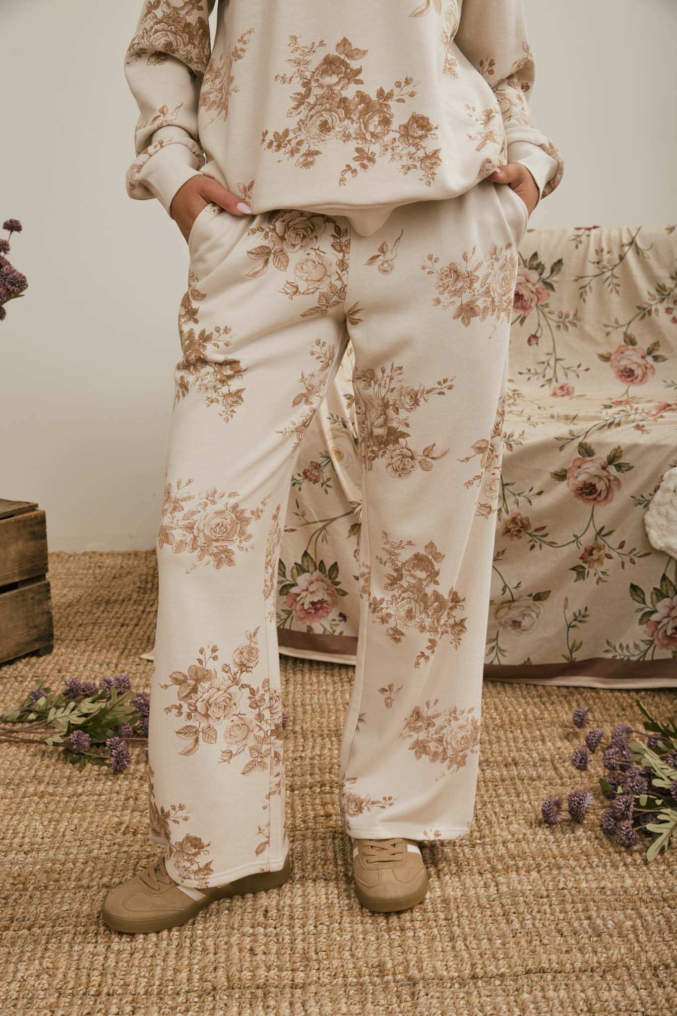 FLORAL TOILE WIDE LEG KNIT LOUNGE PANTS (PRE-ORDER)