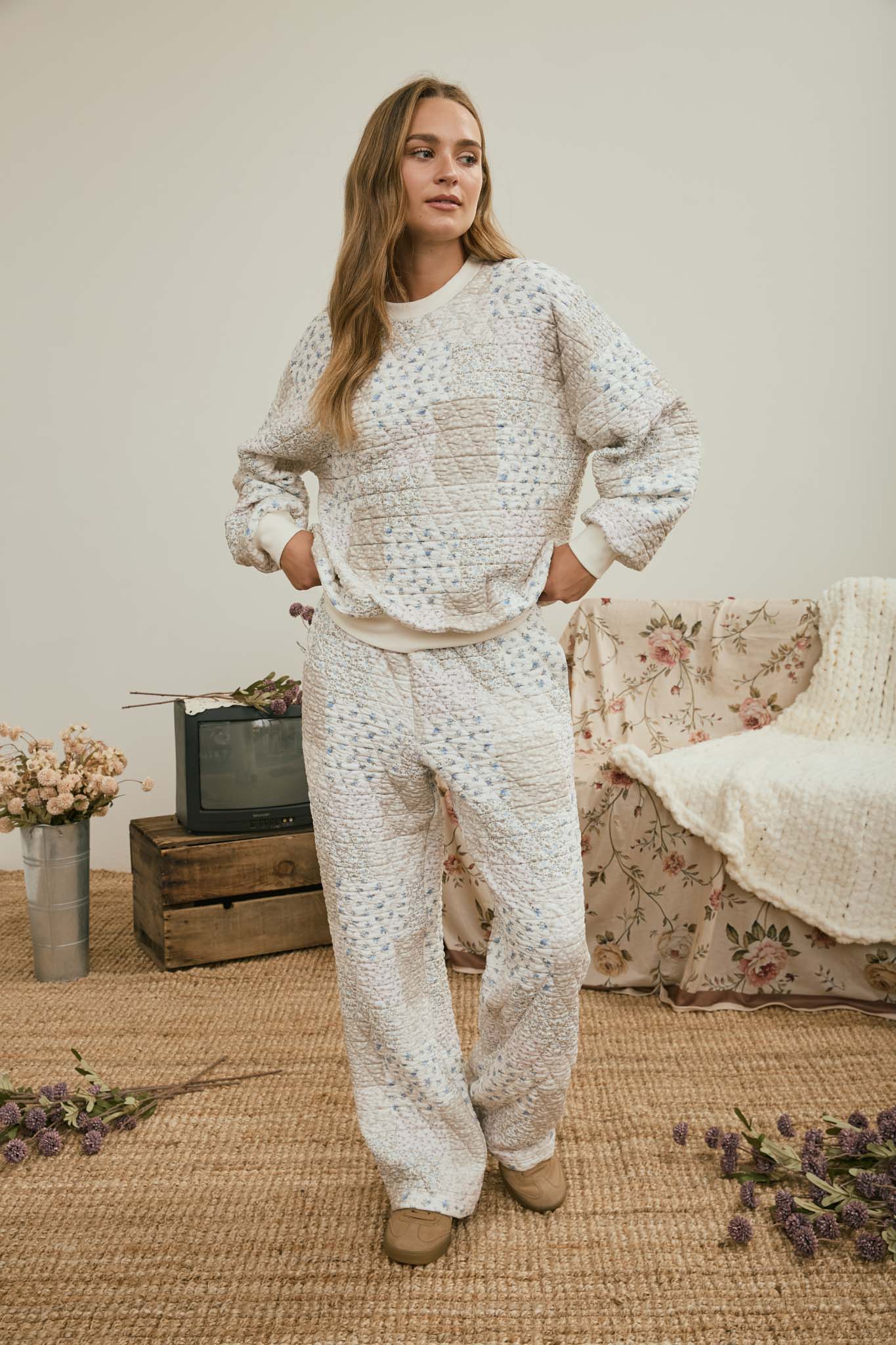 MULTI-FLORAL PATCHWORK QUILTED LOUNGE PANTS (PRE-ORDER)