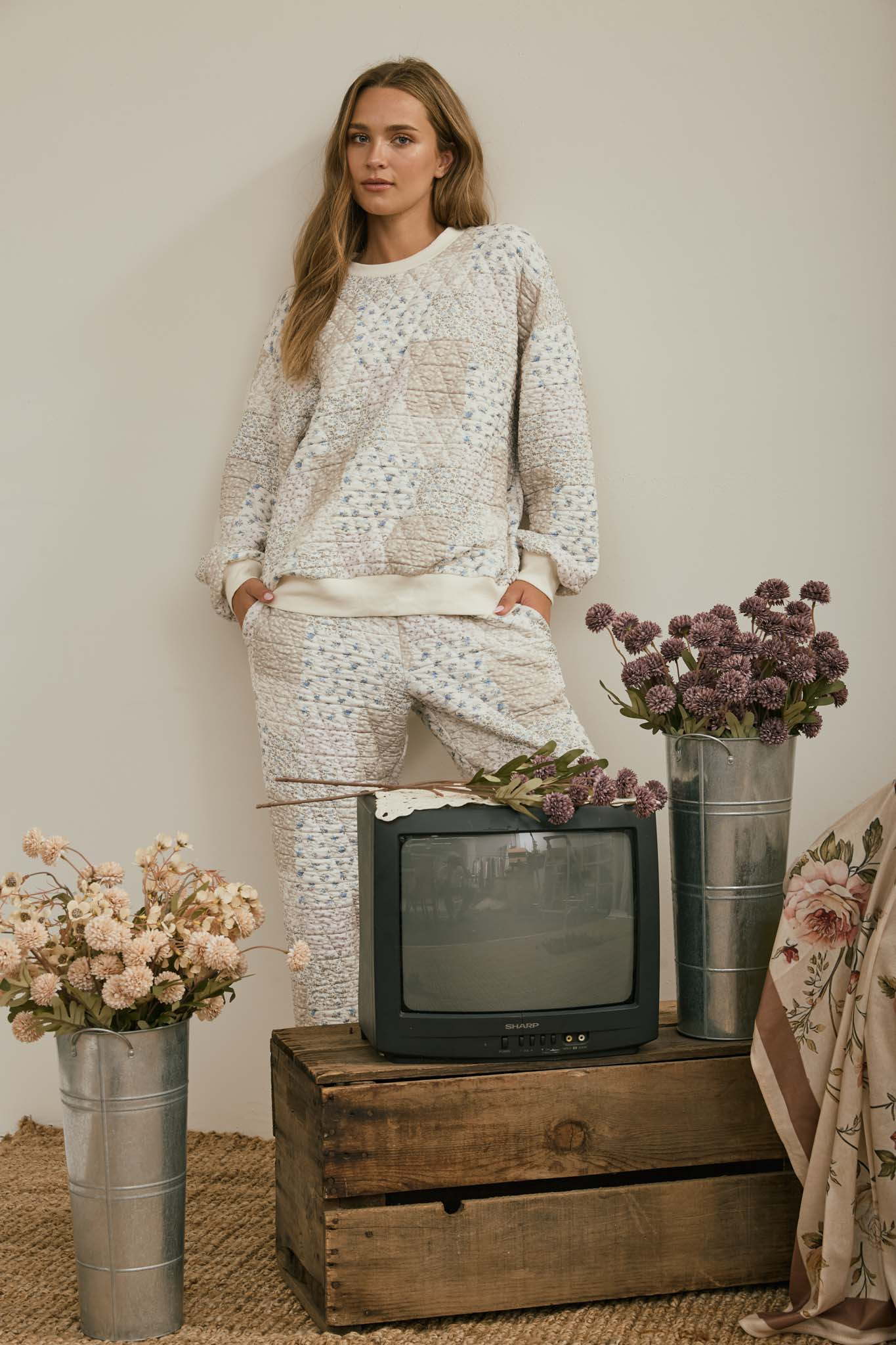MULTI-FLORAL PATCHWORK LONG SLEEVE KNIT TOP (PRE-ORDER)