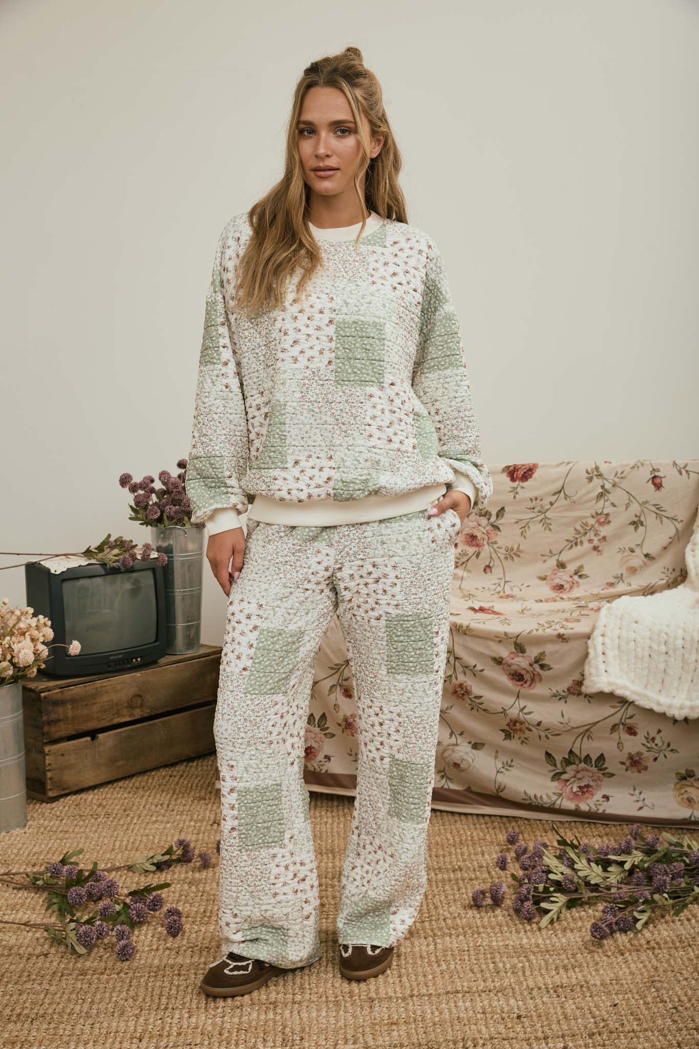 MULTI-FLORAL PATCHWORK LONG SLEEVE KNIT TOP (PRE-ORDER)