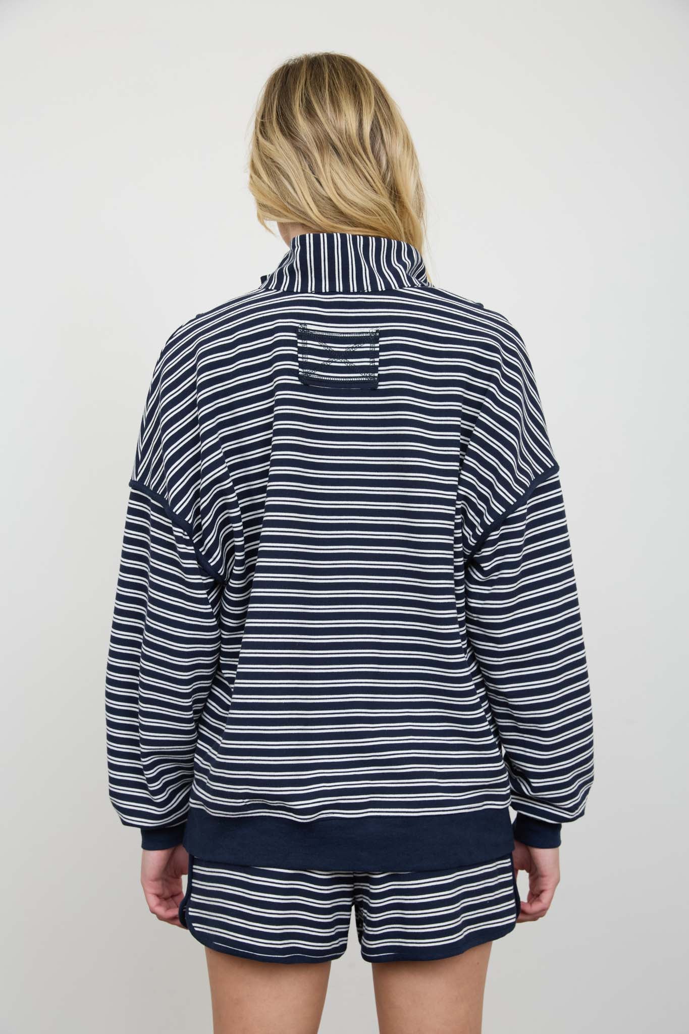 HALF ZIP STRIPE CONTRAST TRIM LONG SLEEVE KNIT TOP (PRE-ORDER)