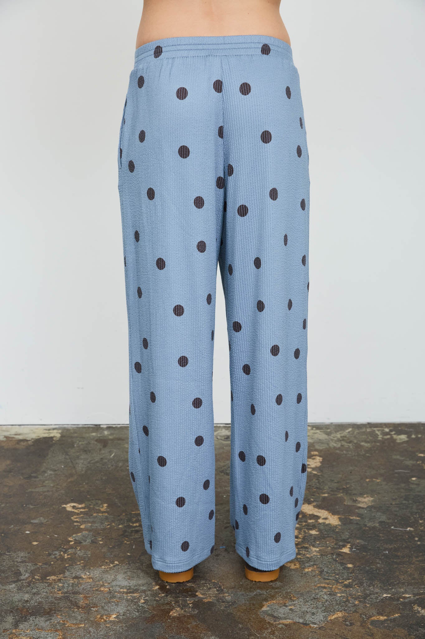 POLKA DOT TEXTURED DRAWSTRING WIDE LEG PANTS