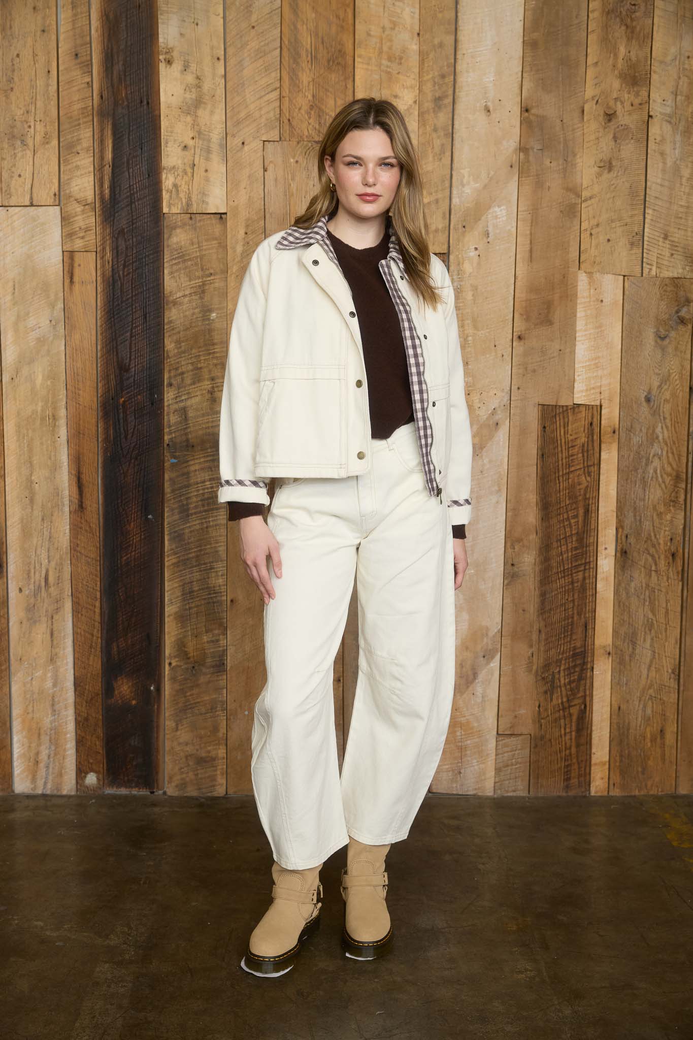 PLAID DETAIL ZIP-UP SNAP BUTTON JACKET