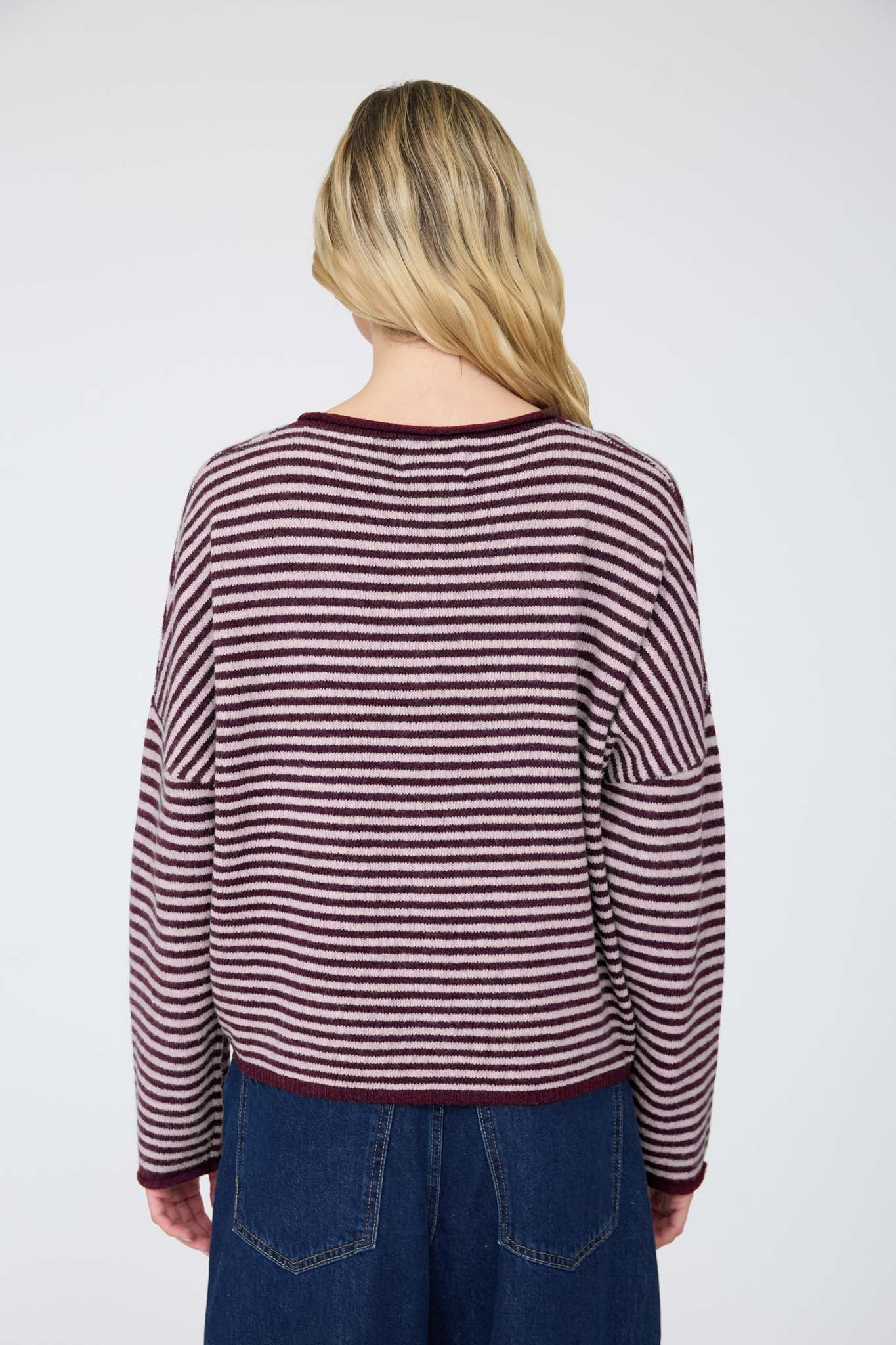 STRIPE RAW EDGE BUTTON DOWN LONG SLEEVE CARDIGAN (PRE-ORDER)