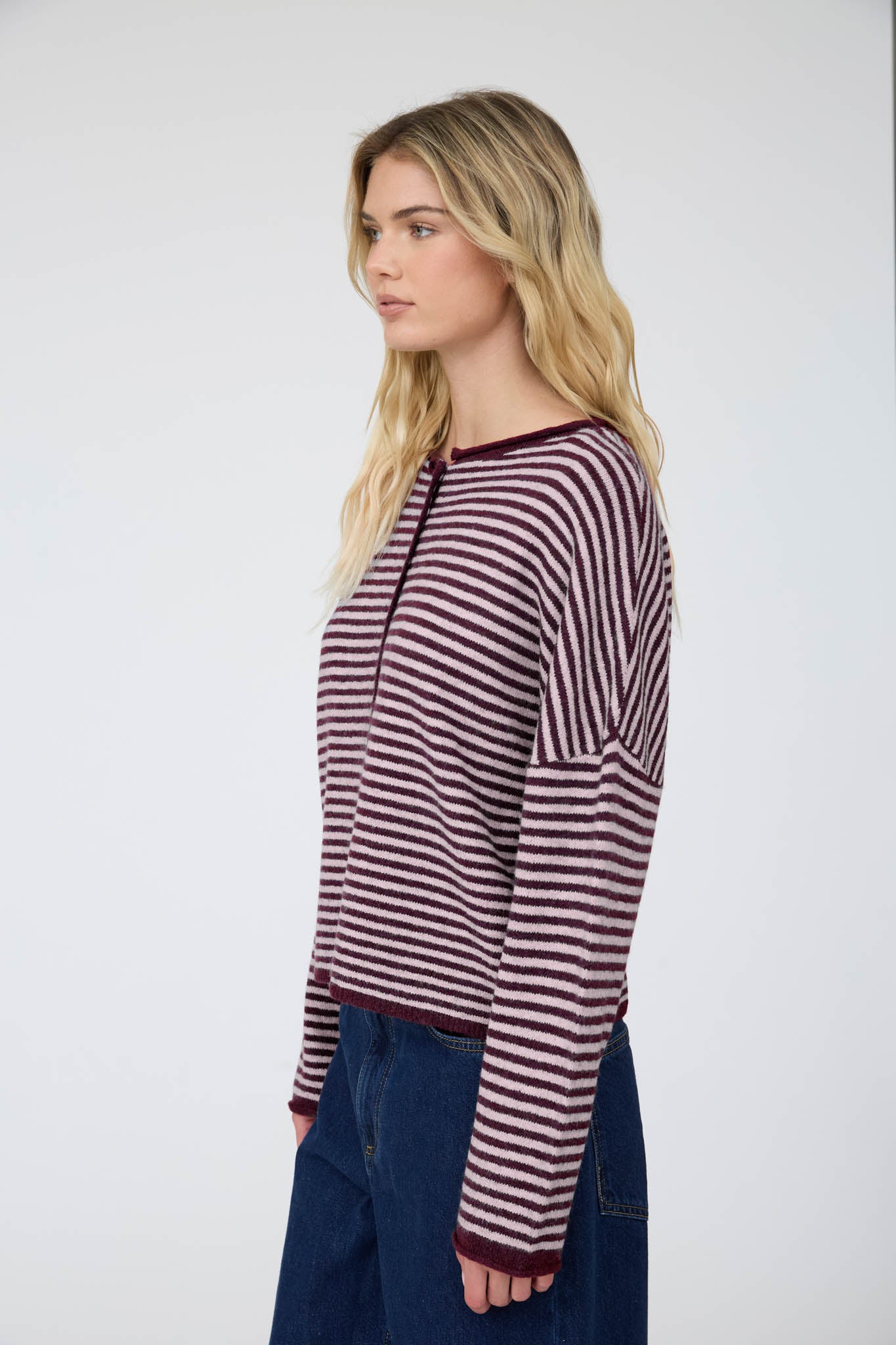 STRIPE RAW EDGE BUTTON DOWN LONG SLEEVE CARDIGAN (PRE-ORDER)