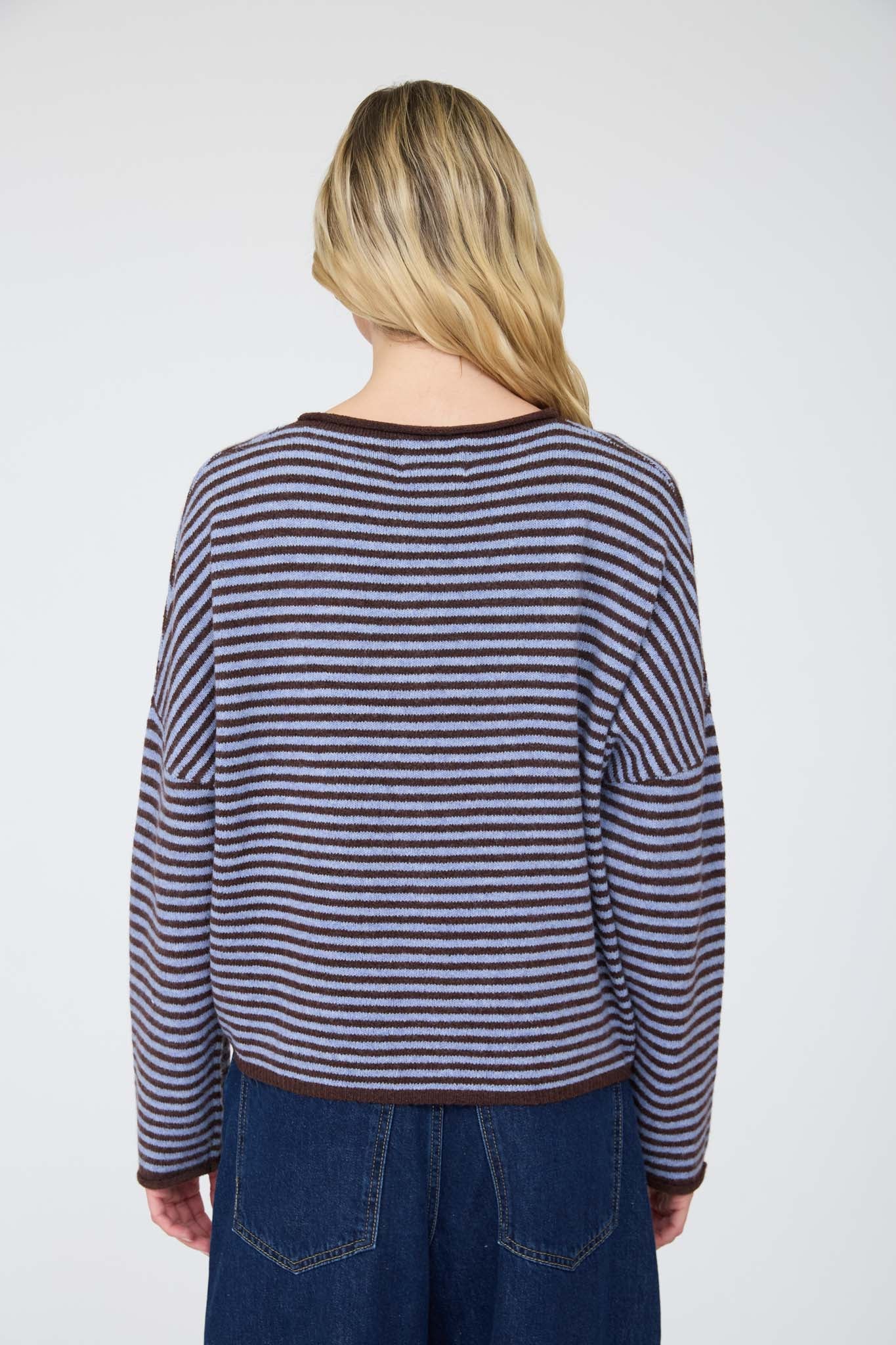 STRIPE RAW EDGE BUTTON DOWN LONG SLEEVE CARDIGAN (PRE-ORDER)