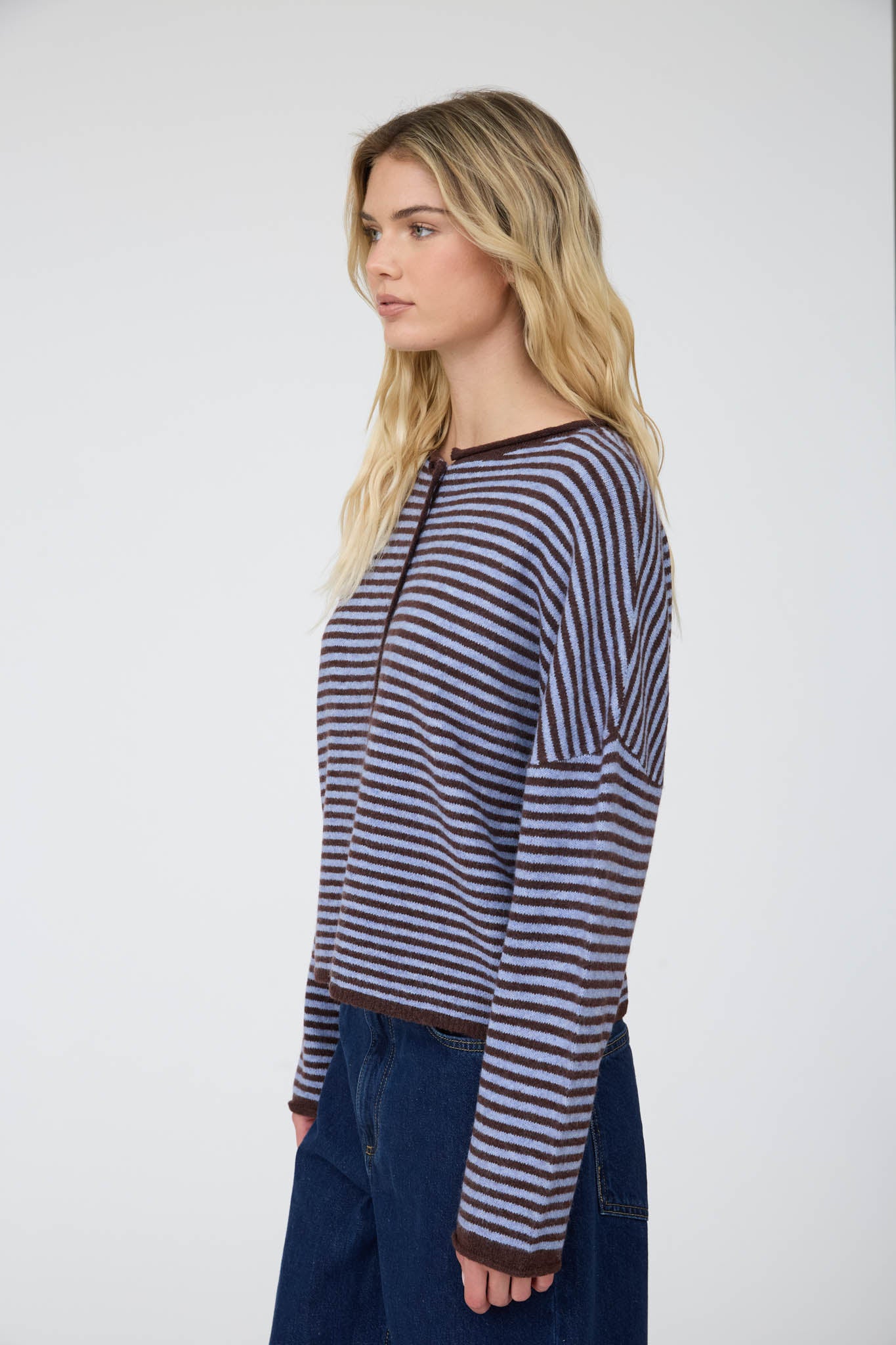 STRIPE RAW EDGE BUTTON DOWN LONG SLEEVE CARDIGAN (PRE-ORDER)
