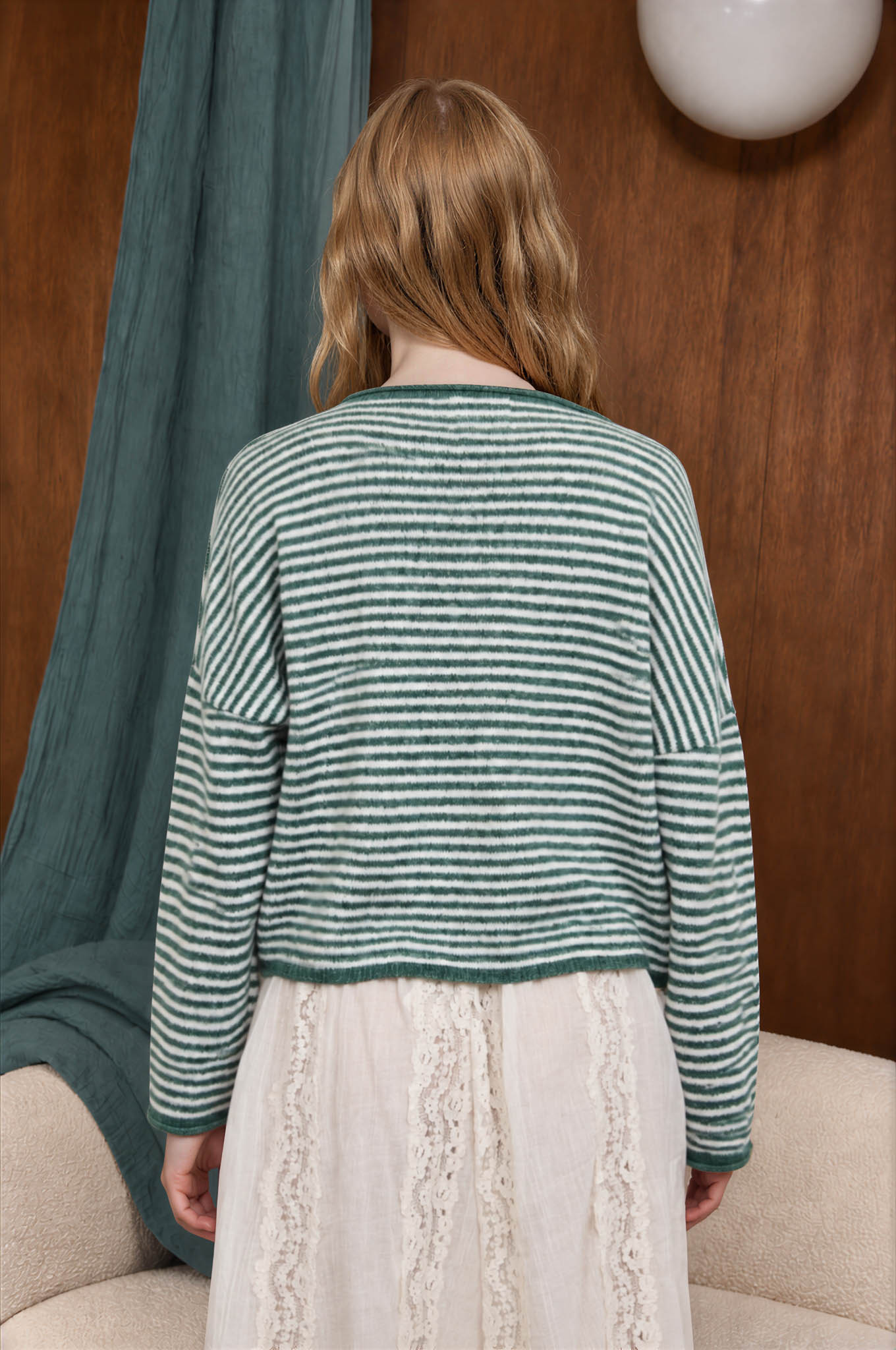 STRIPE RAW EDGE DROP SHOULDER KNIT CARDIGAN