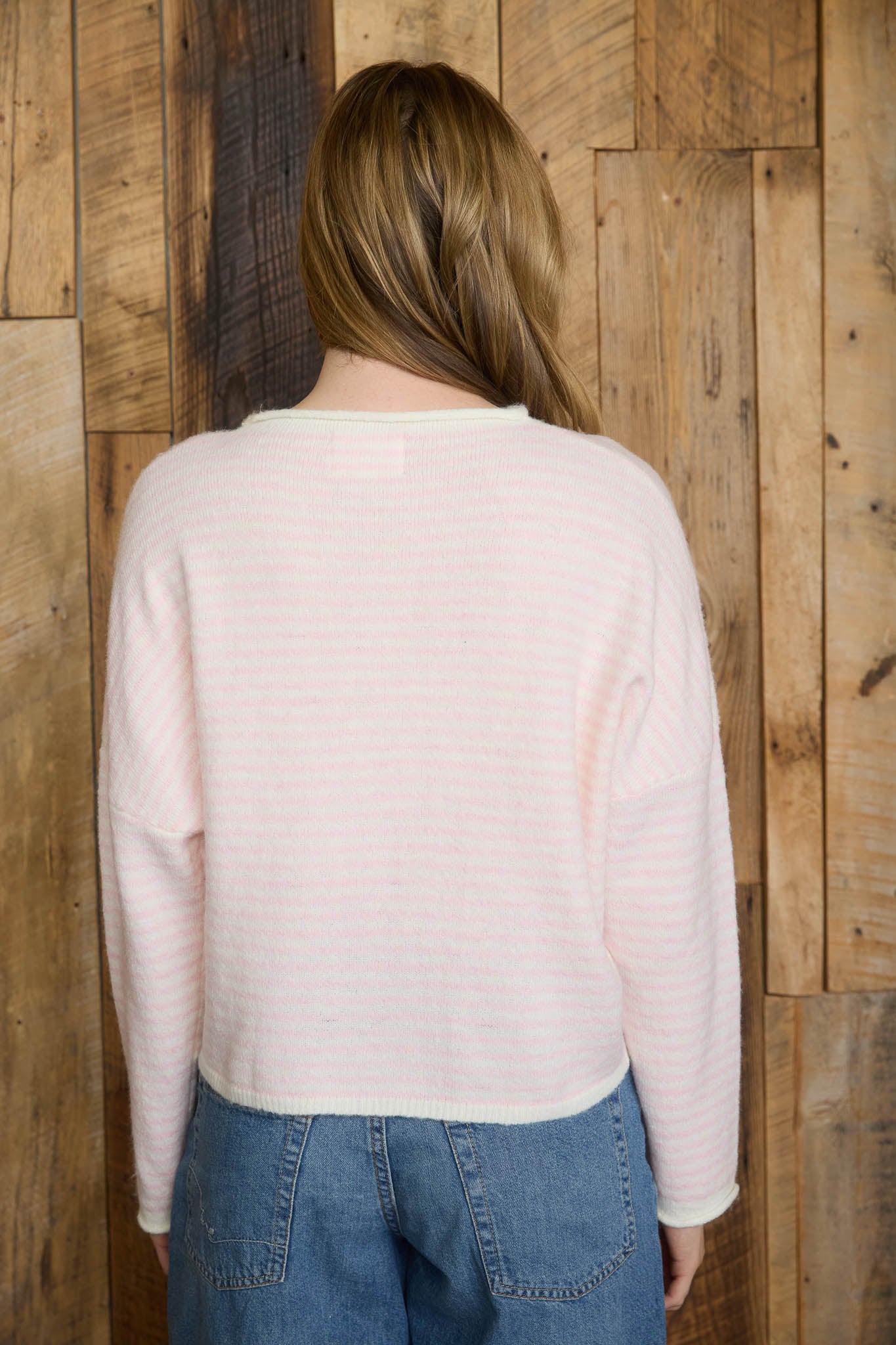 STRIPE RAW EDGE DROP SHOULDER KNIT CARDIGAN