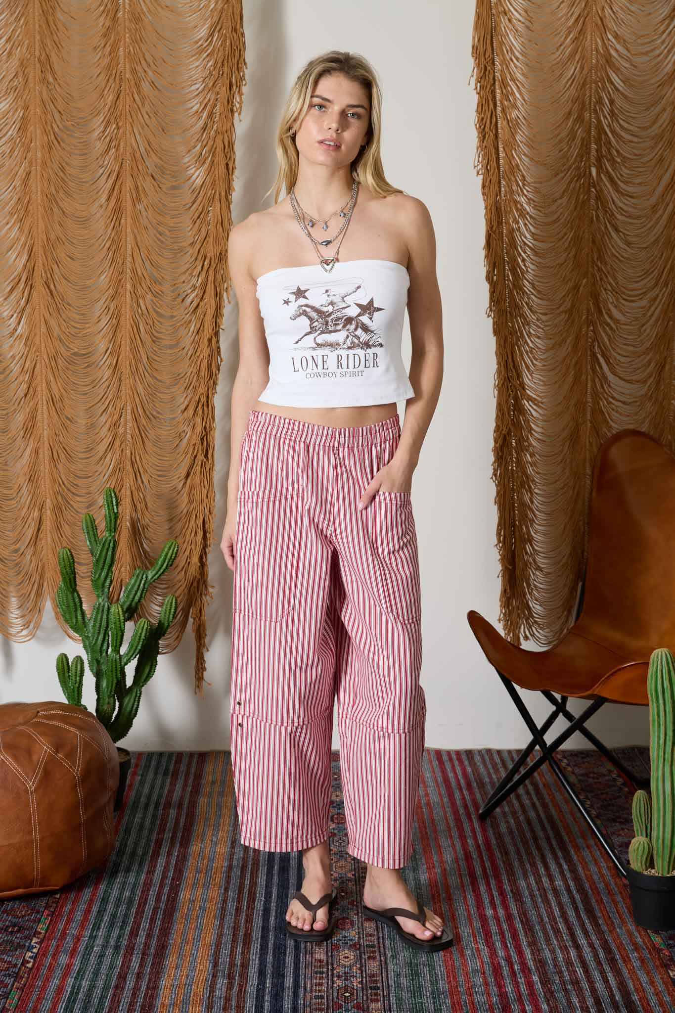 STRIPE POCKET DETAIL WIDE LEG PANTS