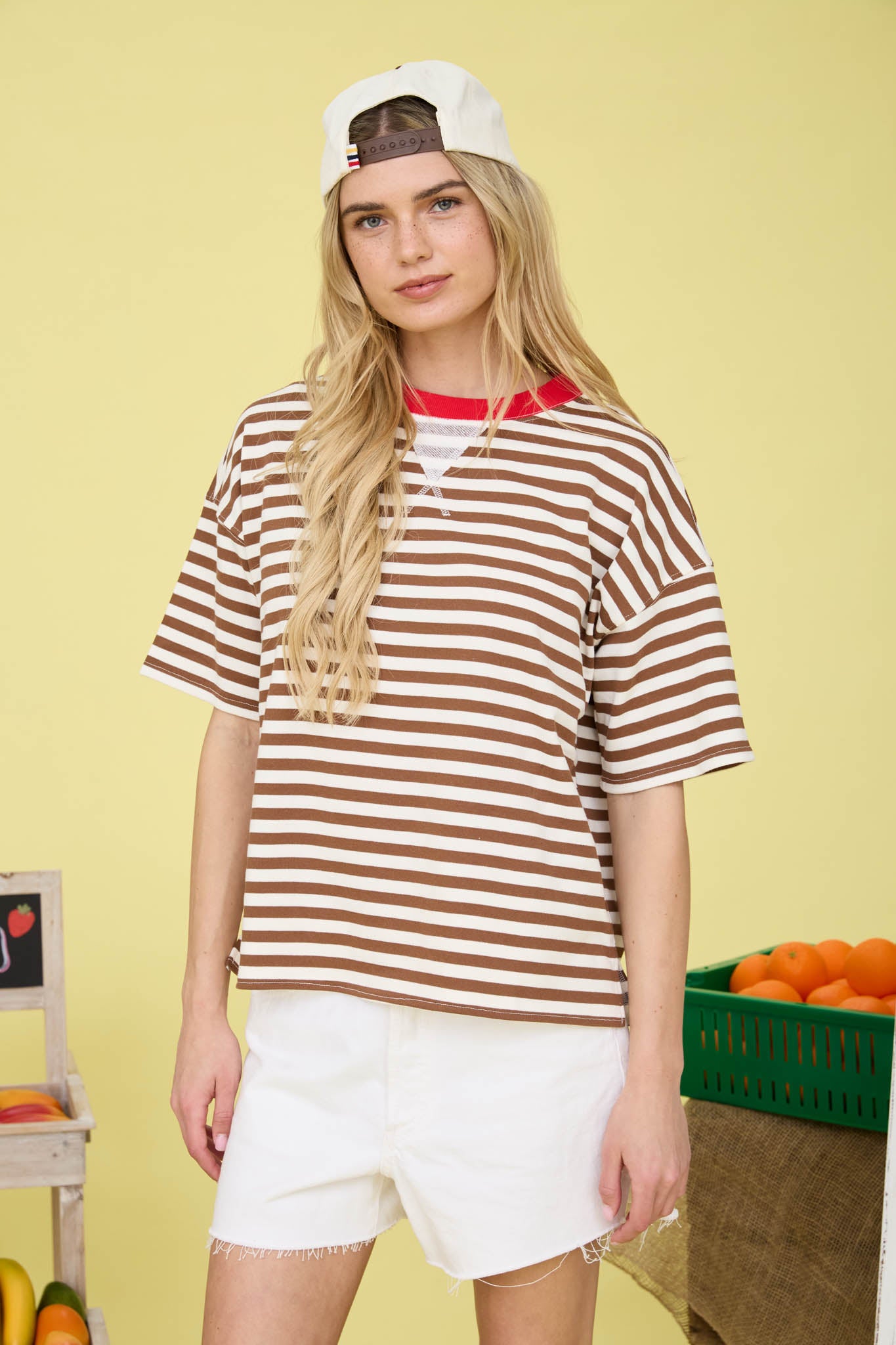 STRIPE COLORBLOCK DETAIL SHORT SLEEVE KNIT T-SHIRT (PRE-ORDER)