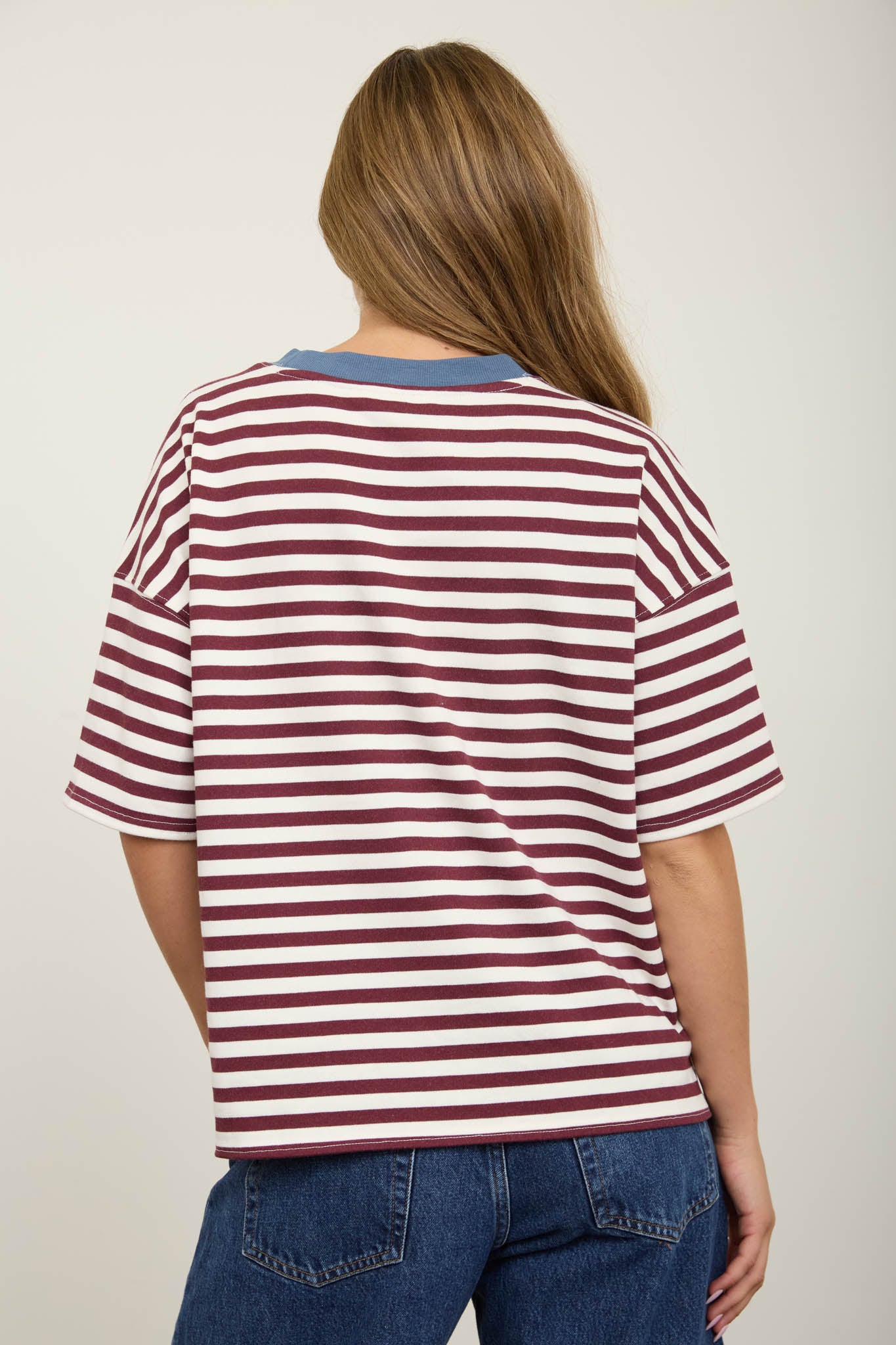 STRIPE COLORBLOCK DETAIL SHORT SLEEVE KNIT T-SHIRT (PRE-ORDER)