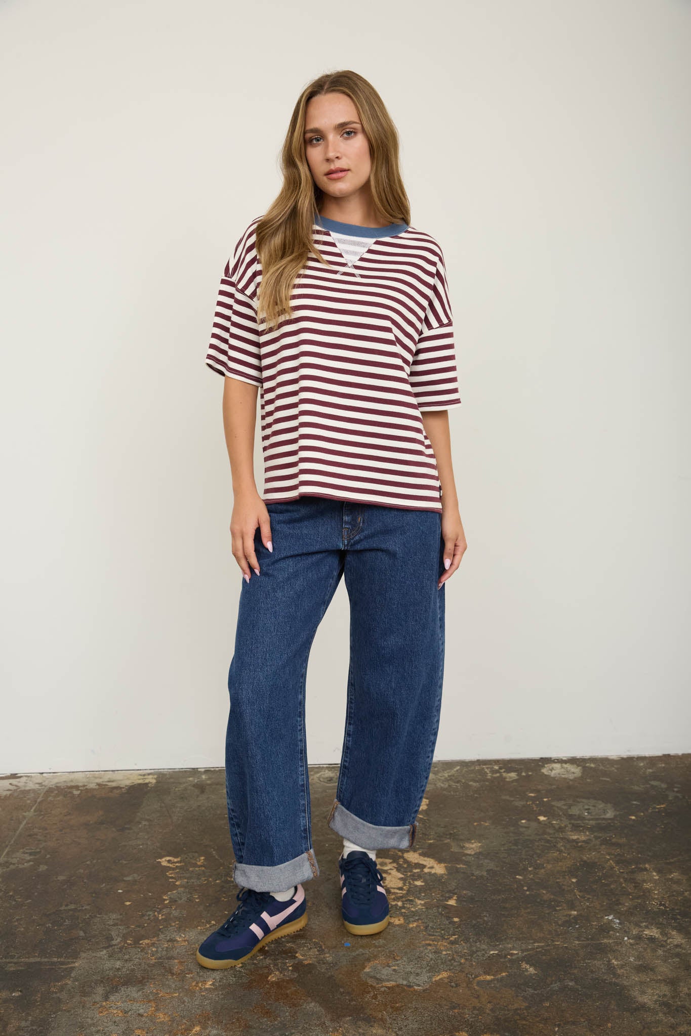 STRIPE COLORBLOCK DETAIL SHORT SLEEVE KNIT T-SHIRT (PRE-ORDER)