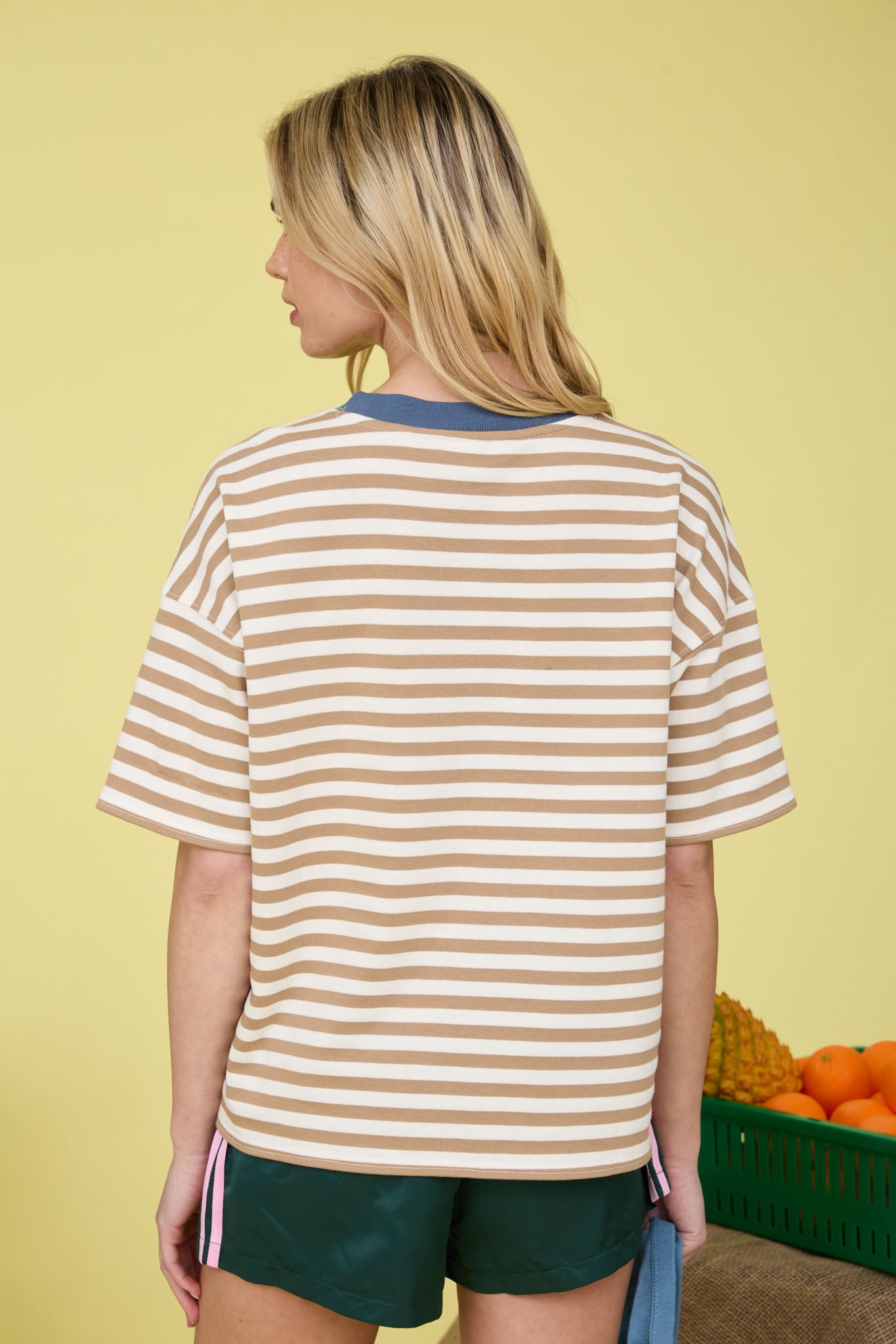 STRIPE COLORBLOCK DETAIL SHORT SLEEVE KNIT T-SHIRT (PRE-ORDER)