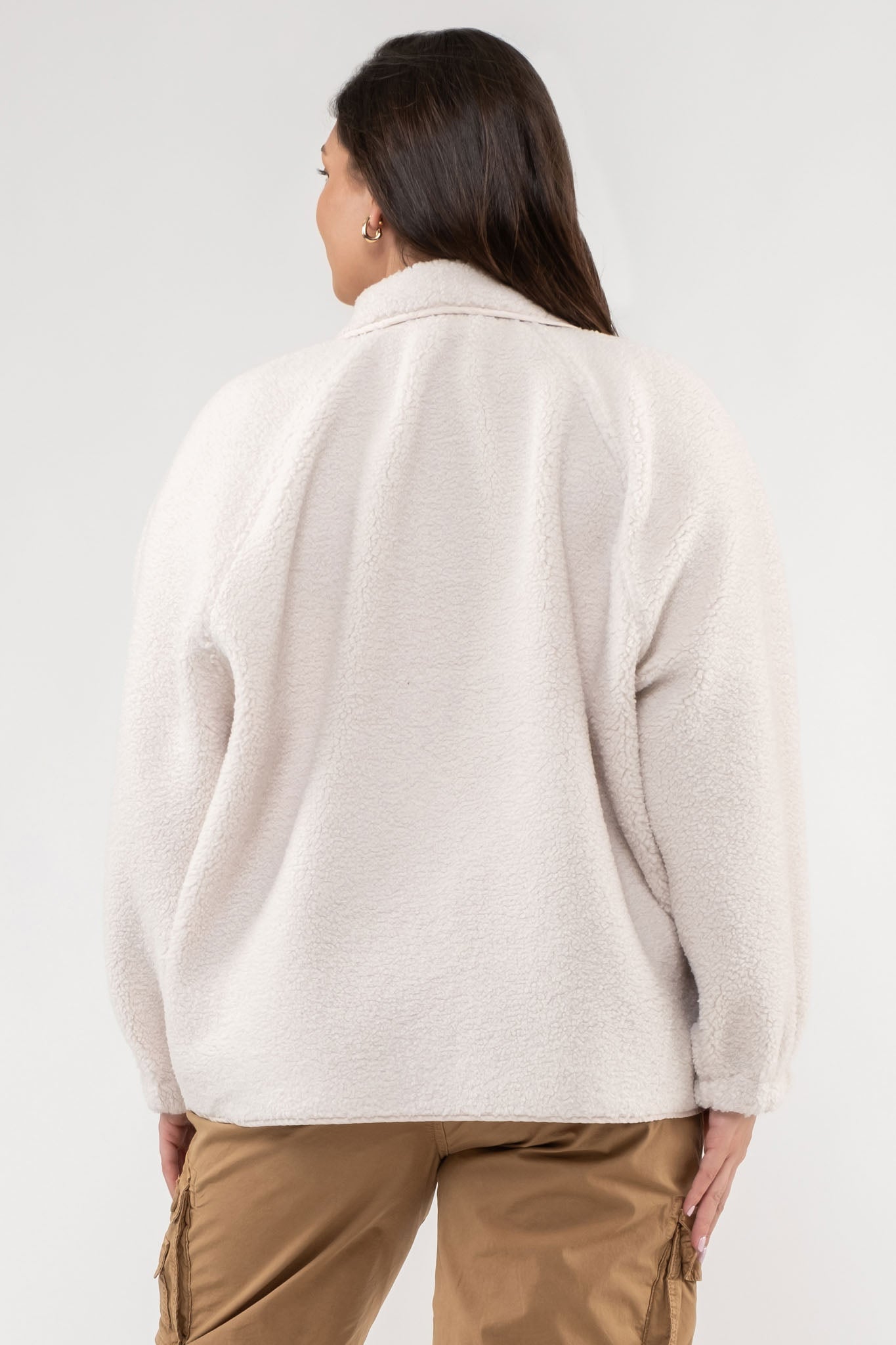 PLUS SOLID SNAP BUTTON FLEECE JACKET