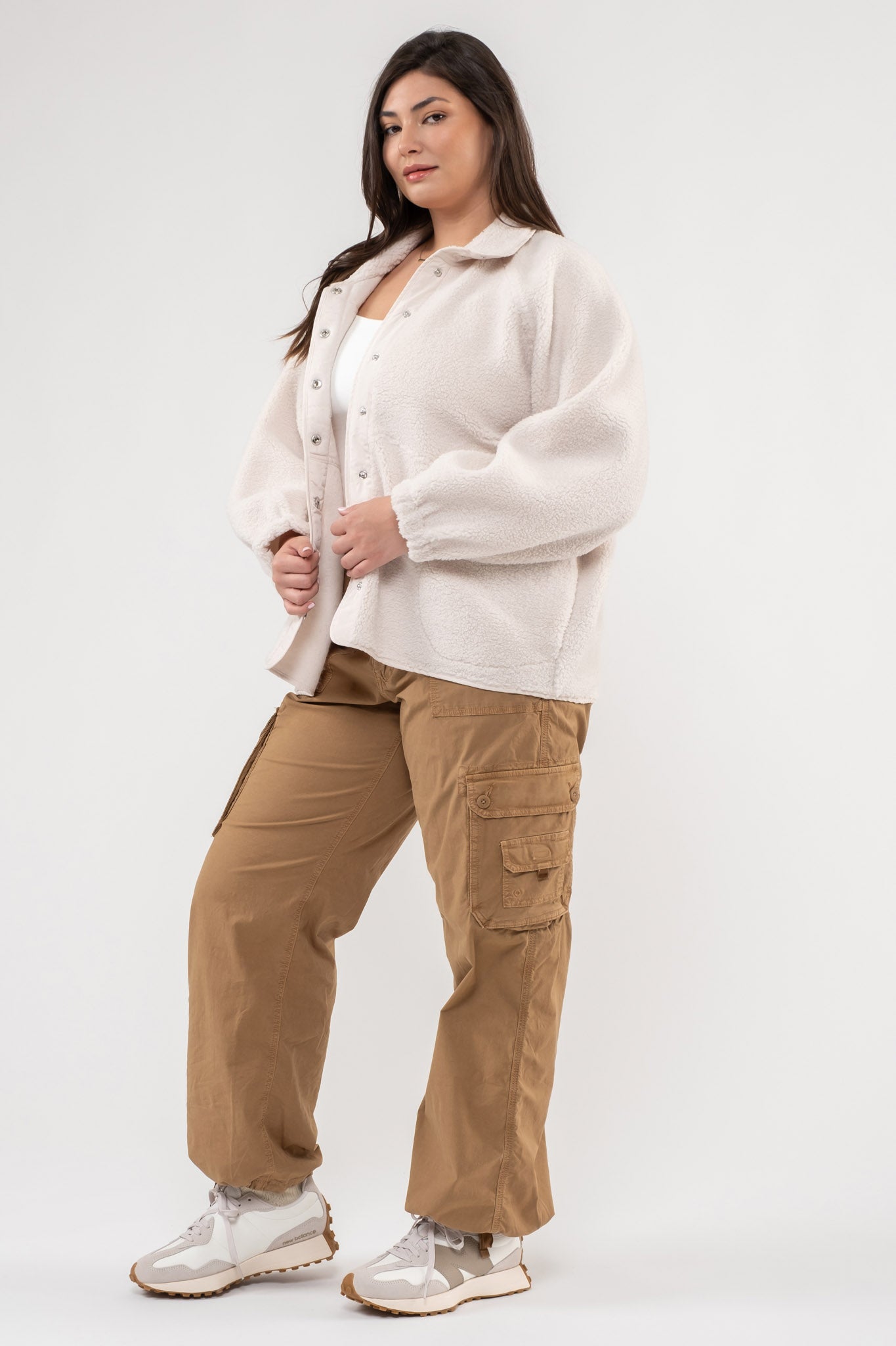 PLUS SOLID SNAP BUTTON FLEECE JACKET