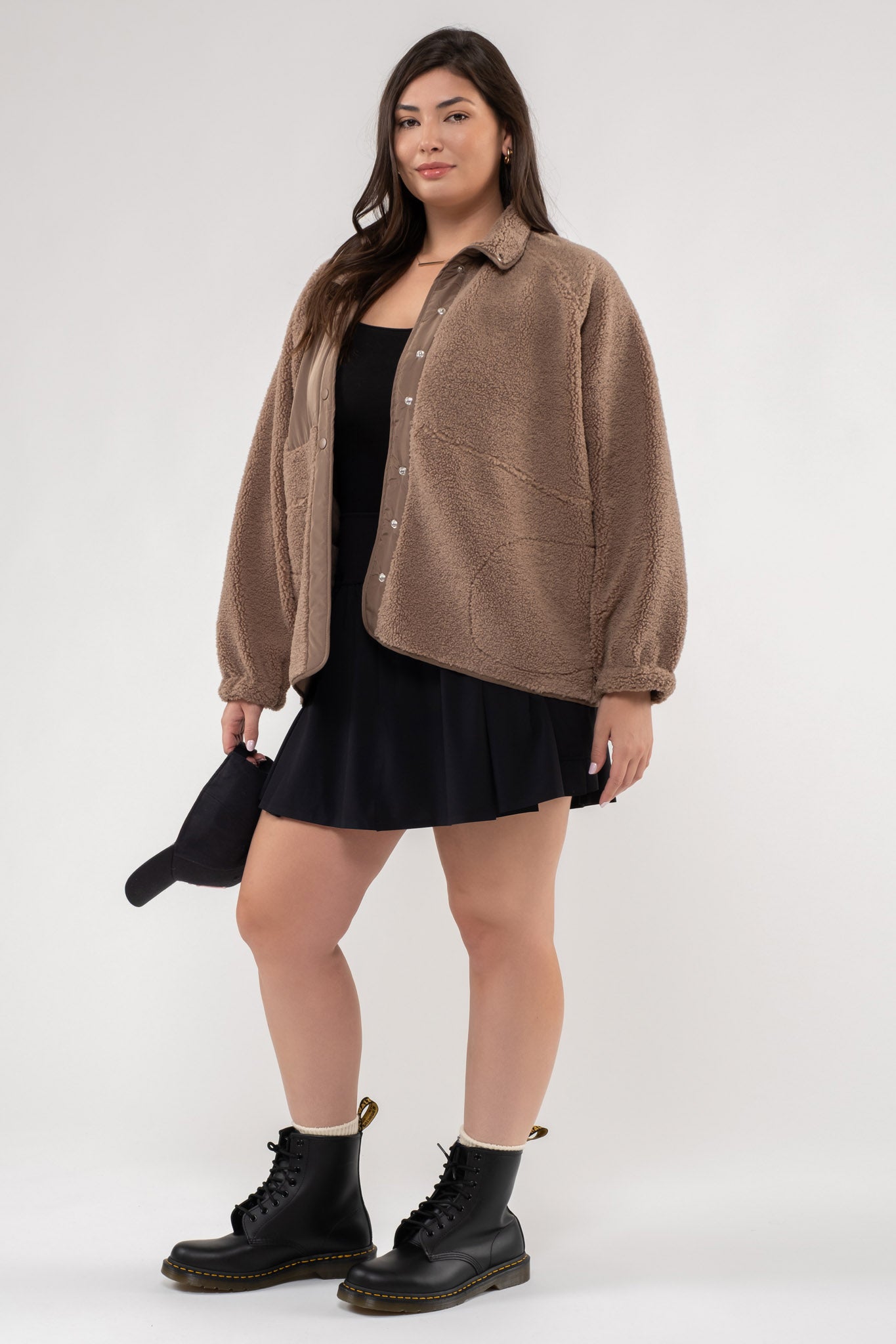 PLUS SOLID SNAP BUTTON FLEECE JACKET