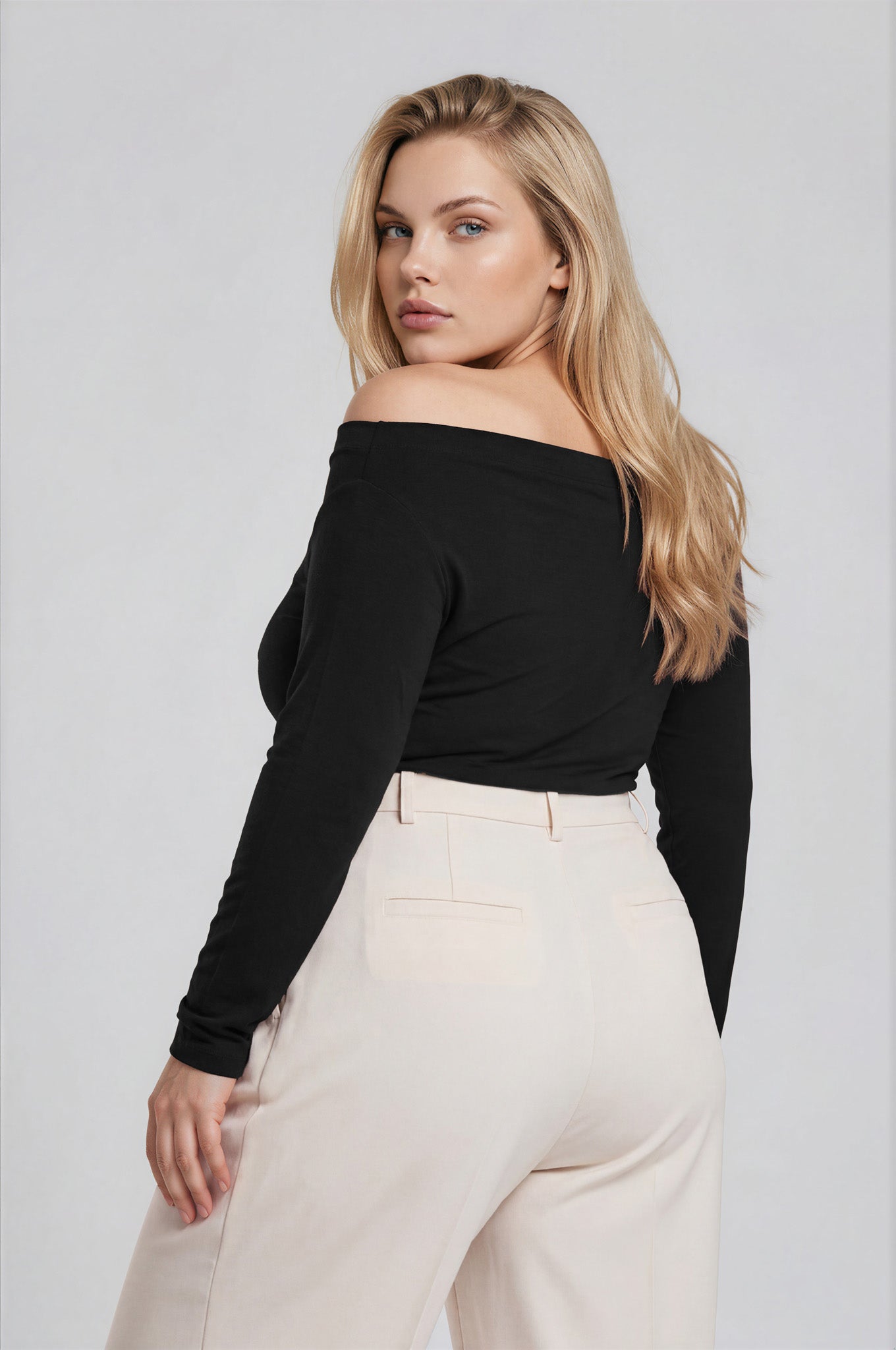 PLUS BOAT NECK PINTUCK DETAIL LONG SLEEVE KNIT TOP