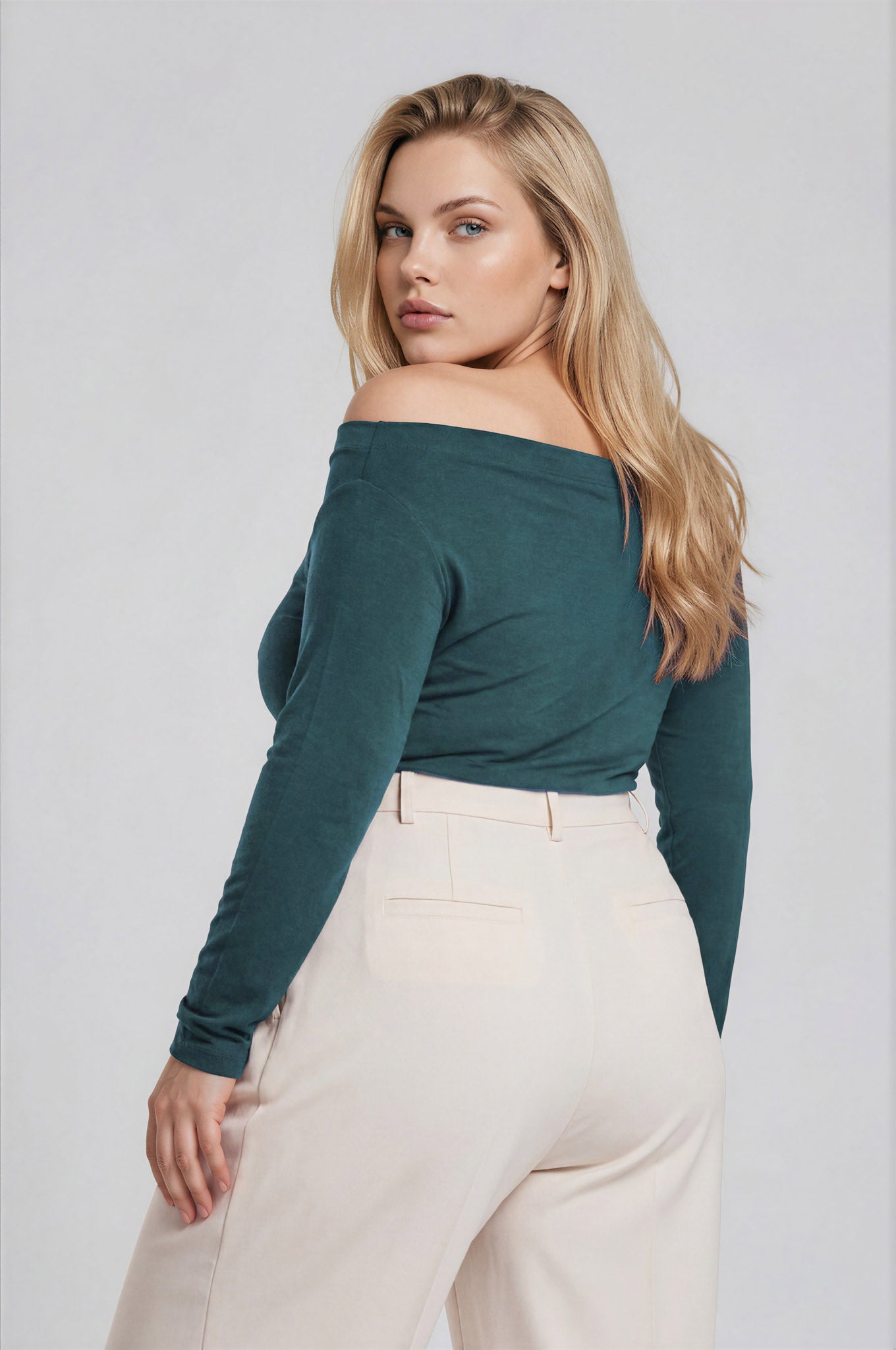 PLUS BOAT NECK PINTUCK DETAIL LONG SLEEVE KNIT TOP