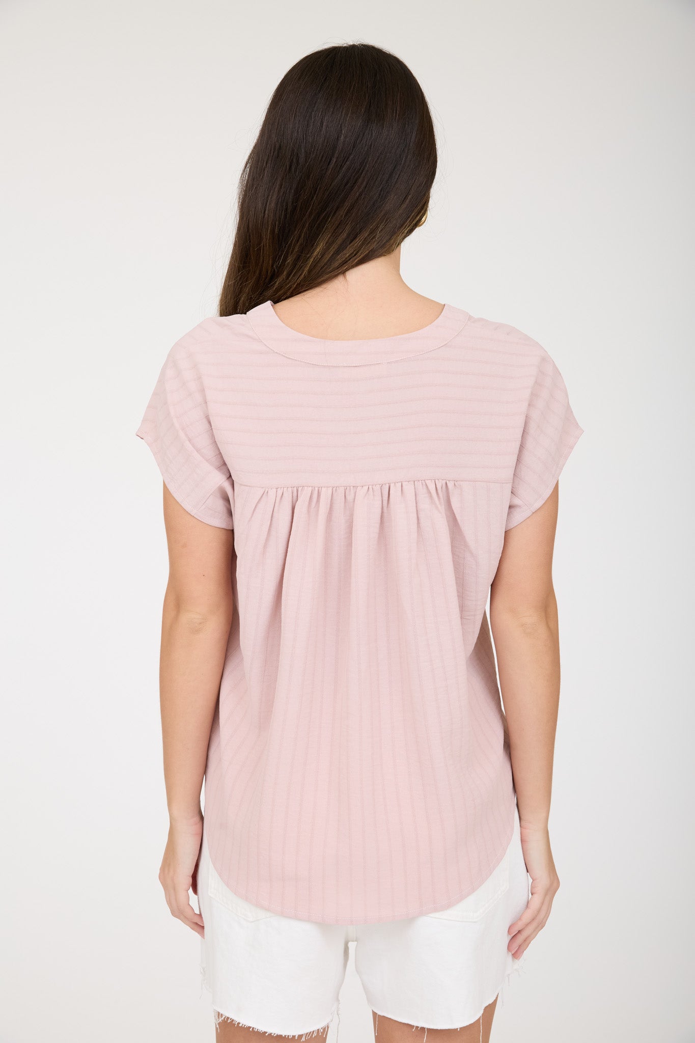 STRIPE POCKET DETAIL HALF BUTTON DOWN TOP