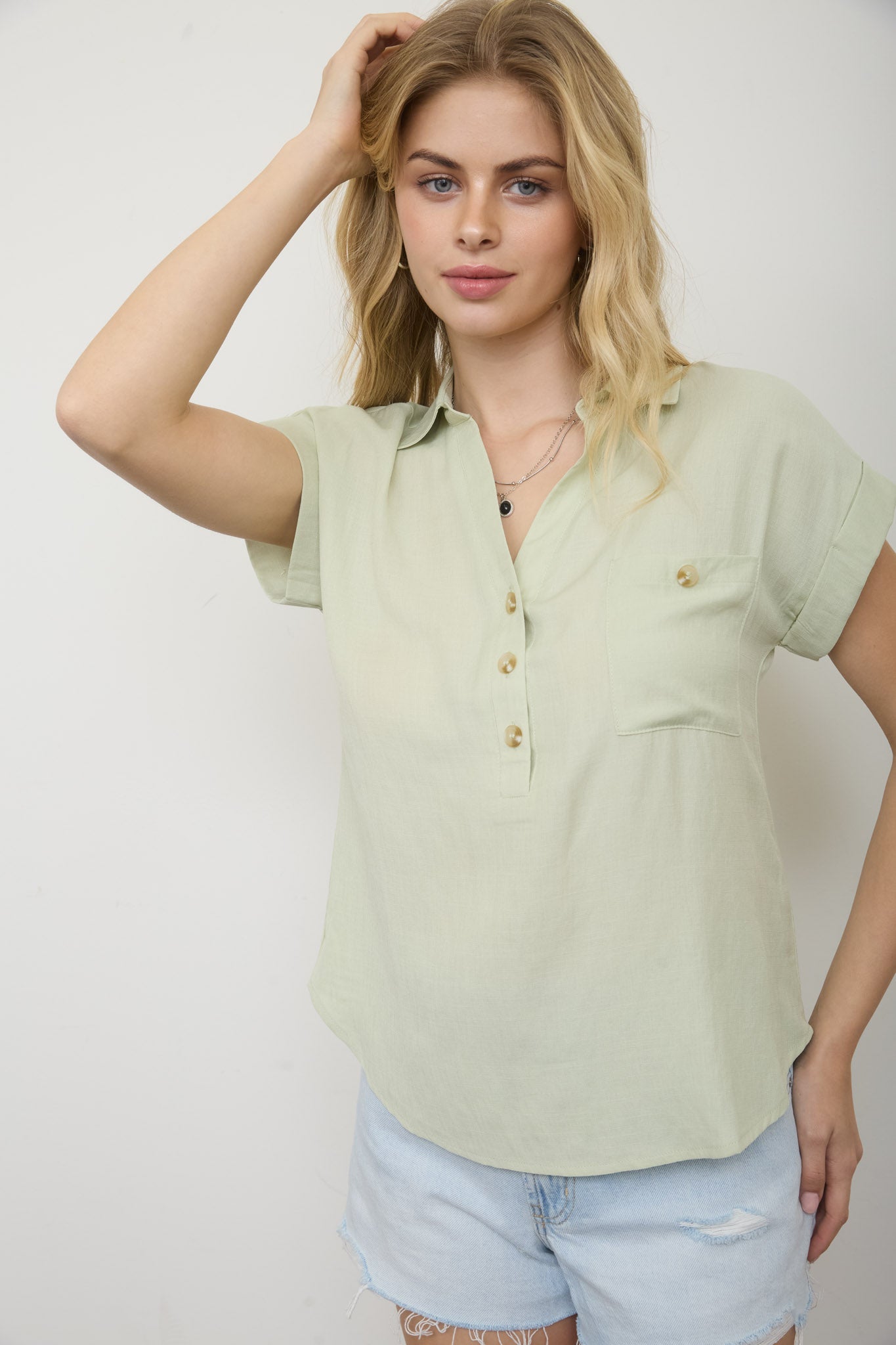 PLUS RELAXED FIT SOLID WOVEN TOP