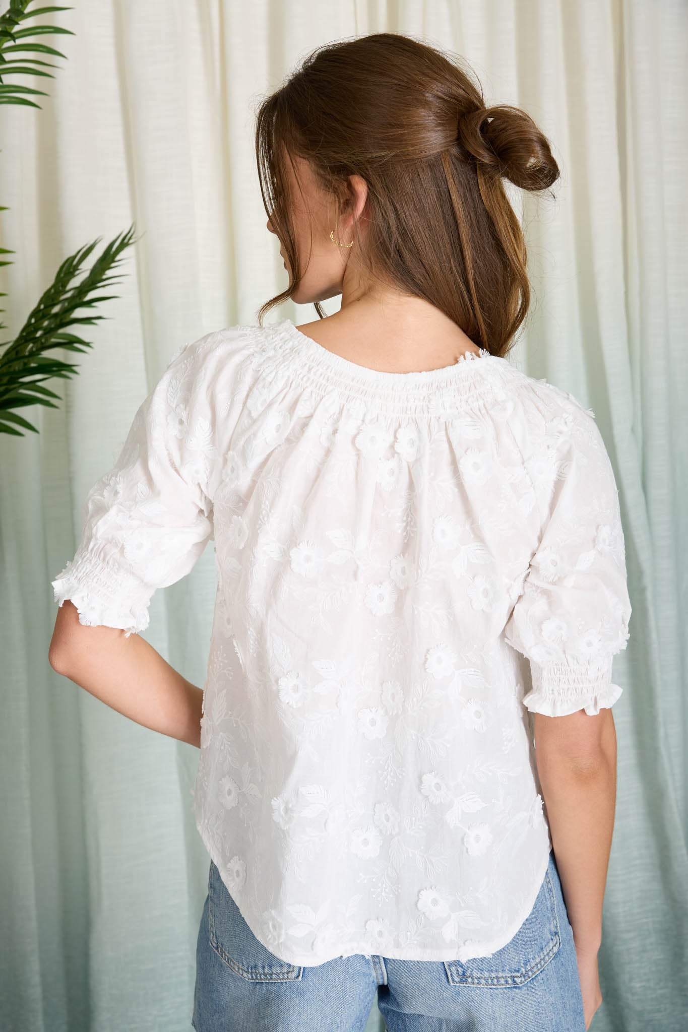 EMBROIDERED 3D FLORAL OFF THE SHOULDER BLOUSE
