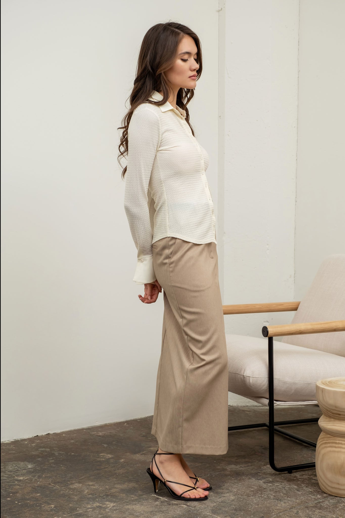 CRINKLE KNIT LONG SLEEVE TOP