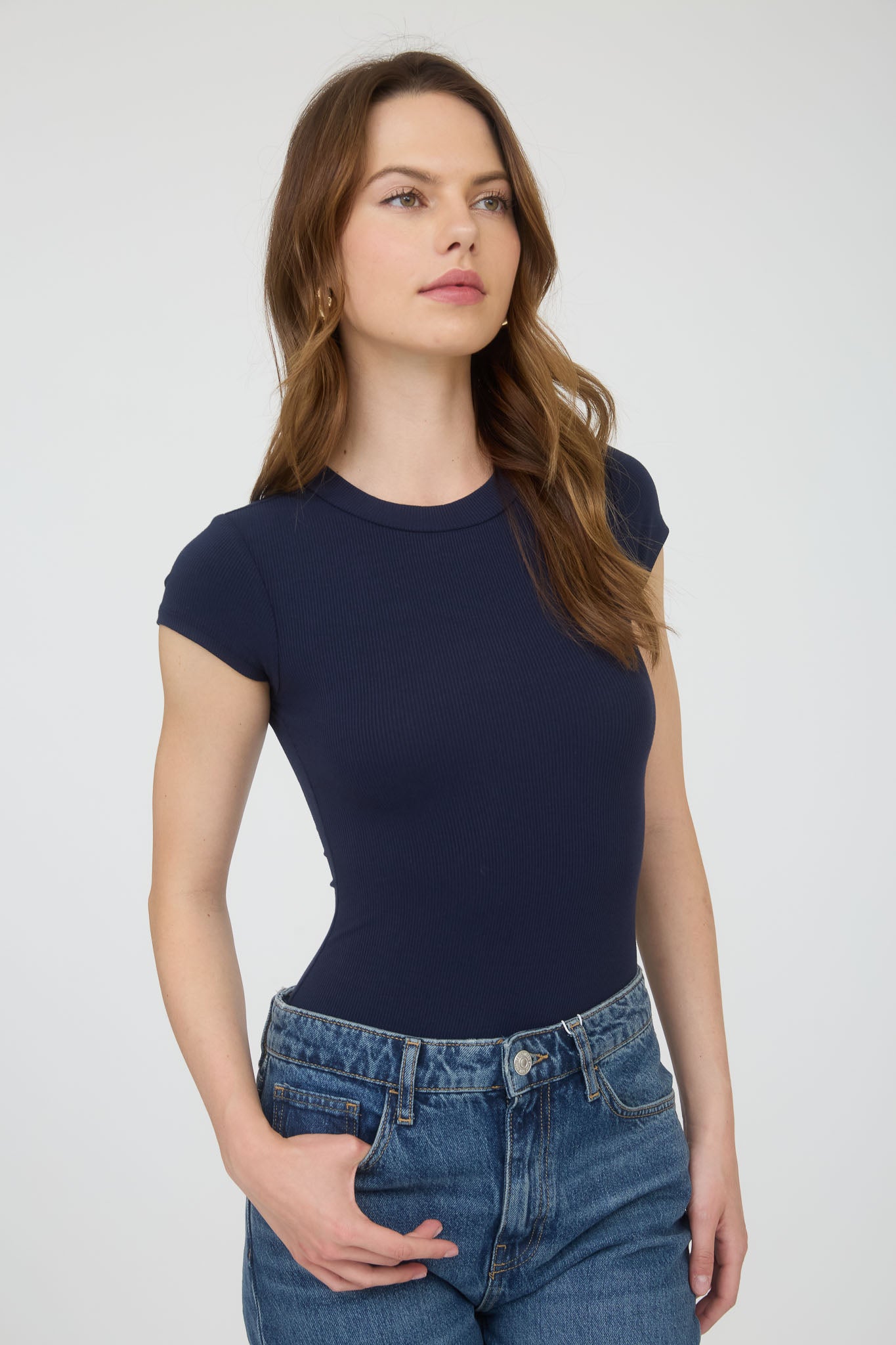 ROUND NECK SHORT SLEEVE KNIT BODYSUIT