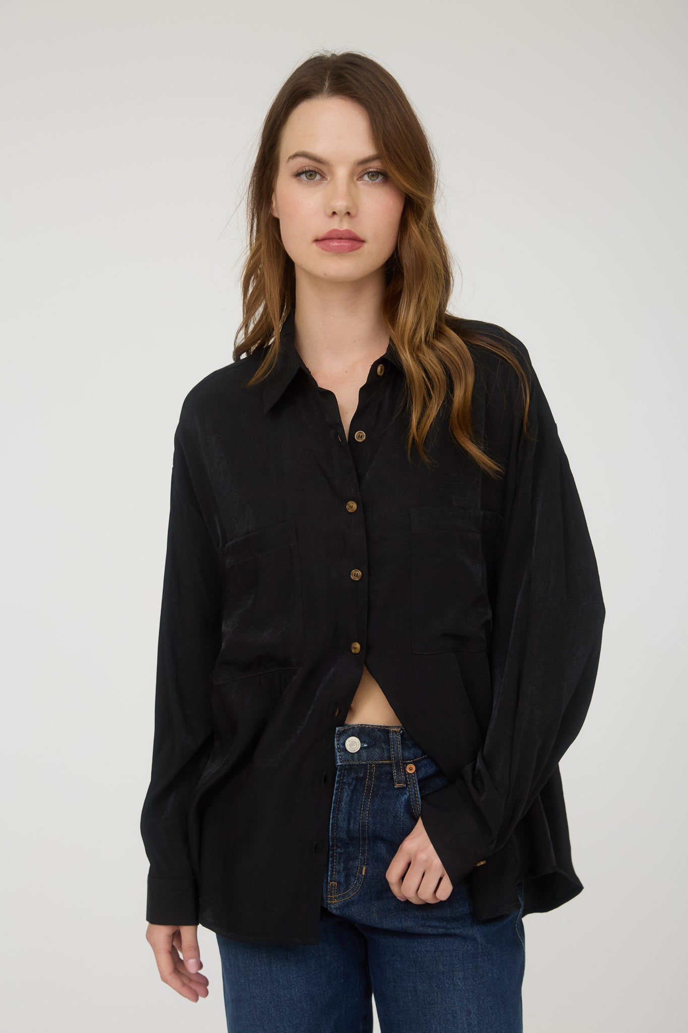 PLUS OVERSIZED BUTTON DOWN LONG SLEEVE SHIRT