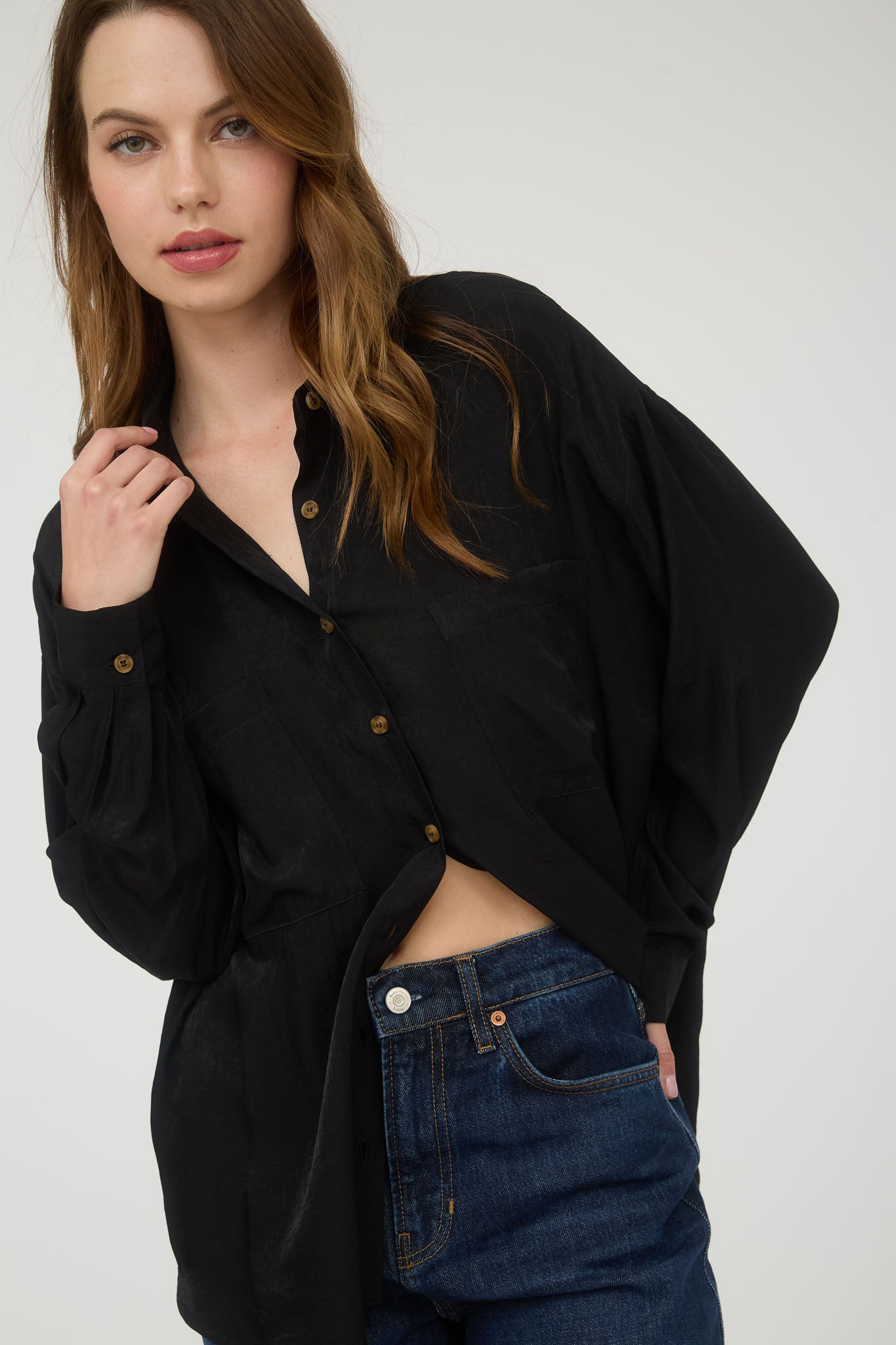 PLUS OVERSIZED BUTTON DOWN LONG SLEEVE SHIRT