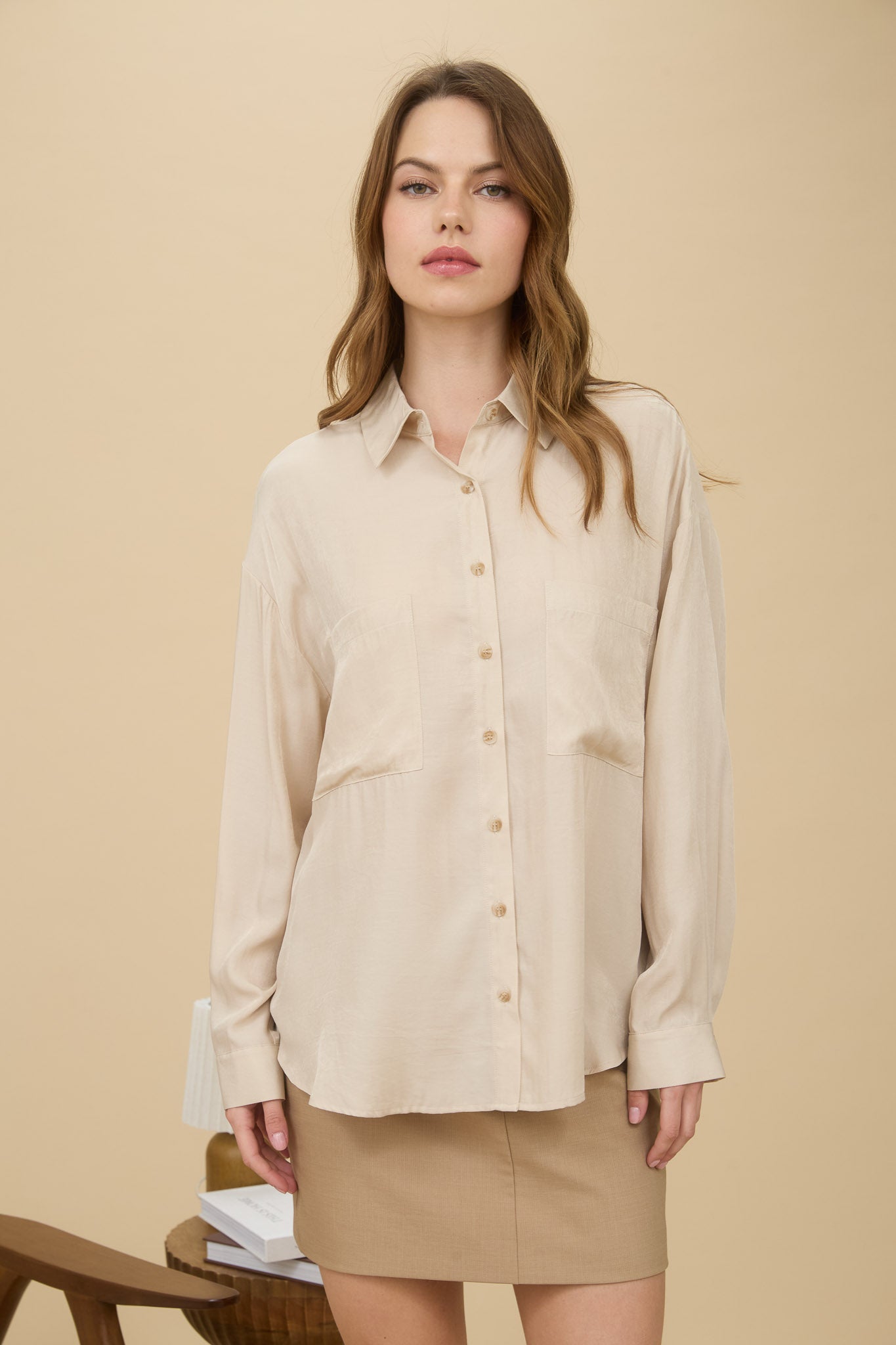 PLUS OVERSIZED BUTTON DOWN LONG SLEEVE SHIRT