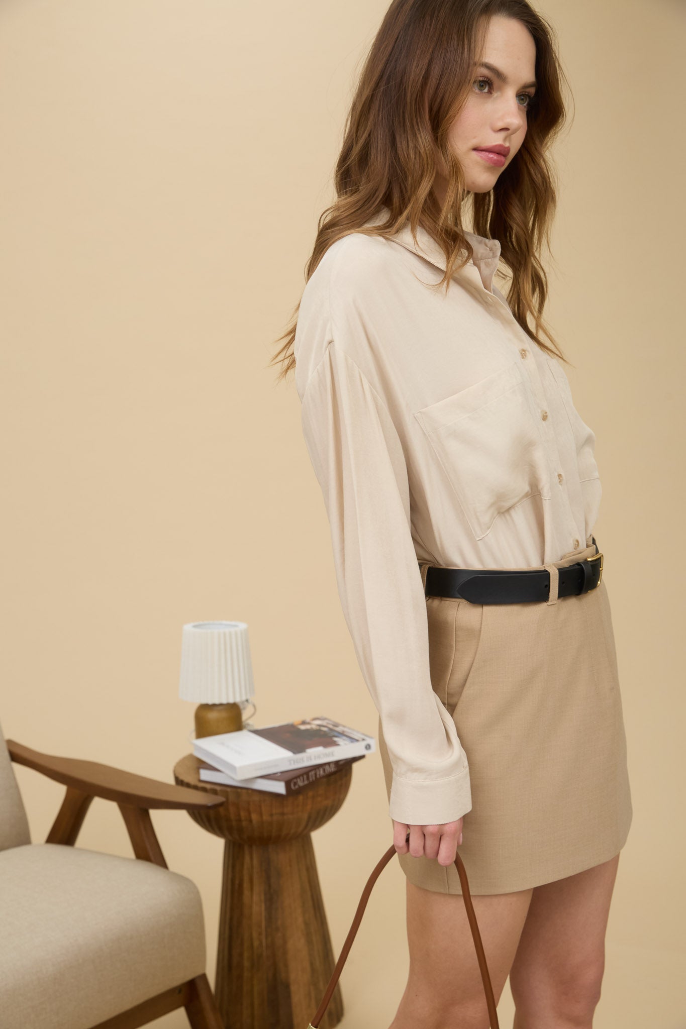 PLUS OVERSIZED BUTTON DOWN LONG SLEEVE SHIRT