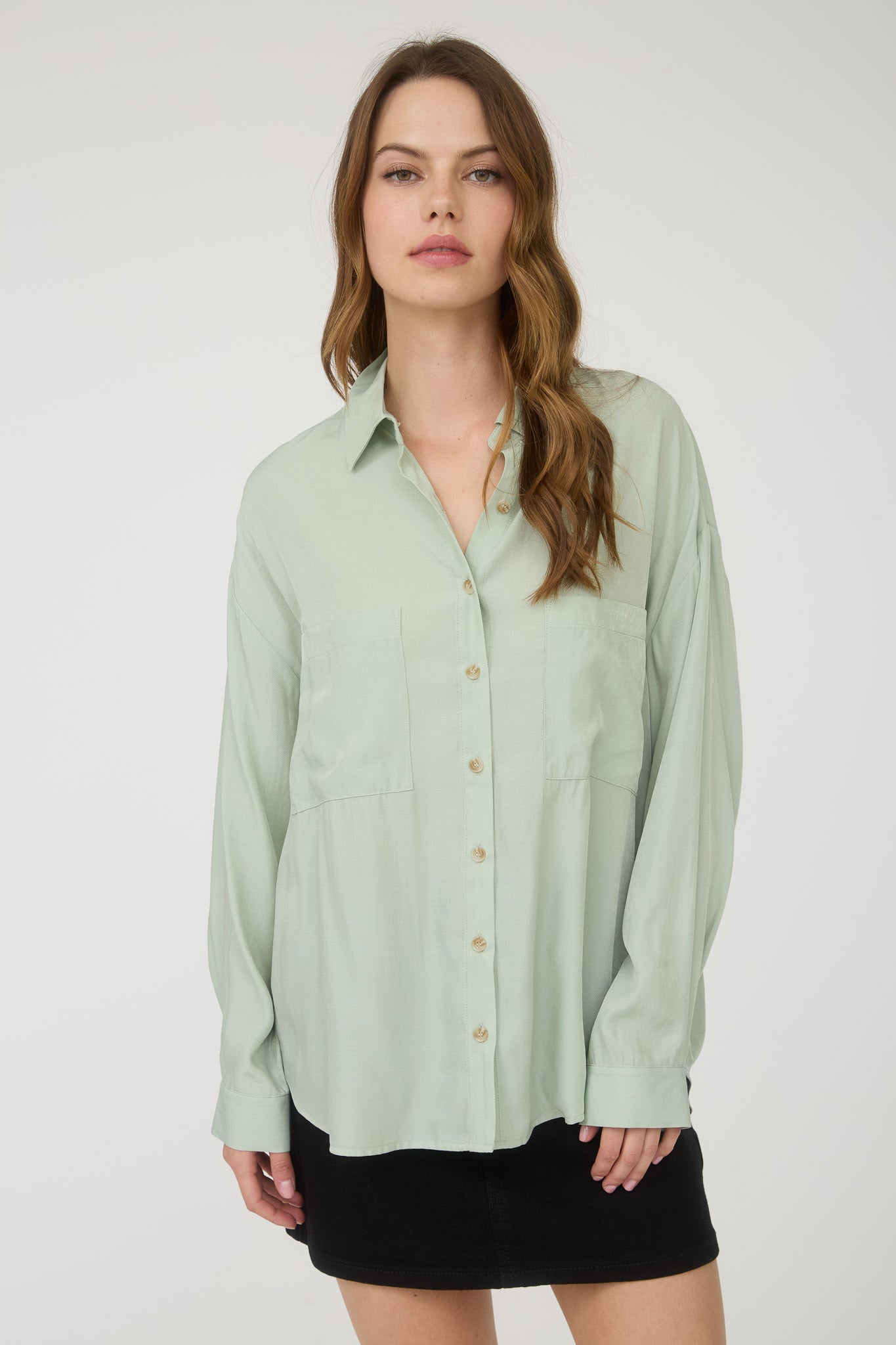 PLUS OVERSIZED BUTTON DOWN LONG SLEEVE SHIRT