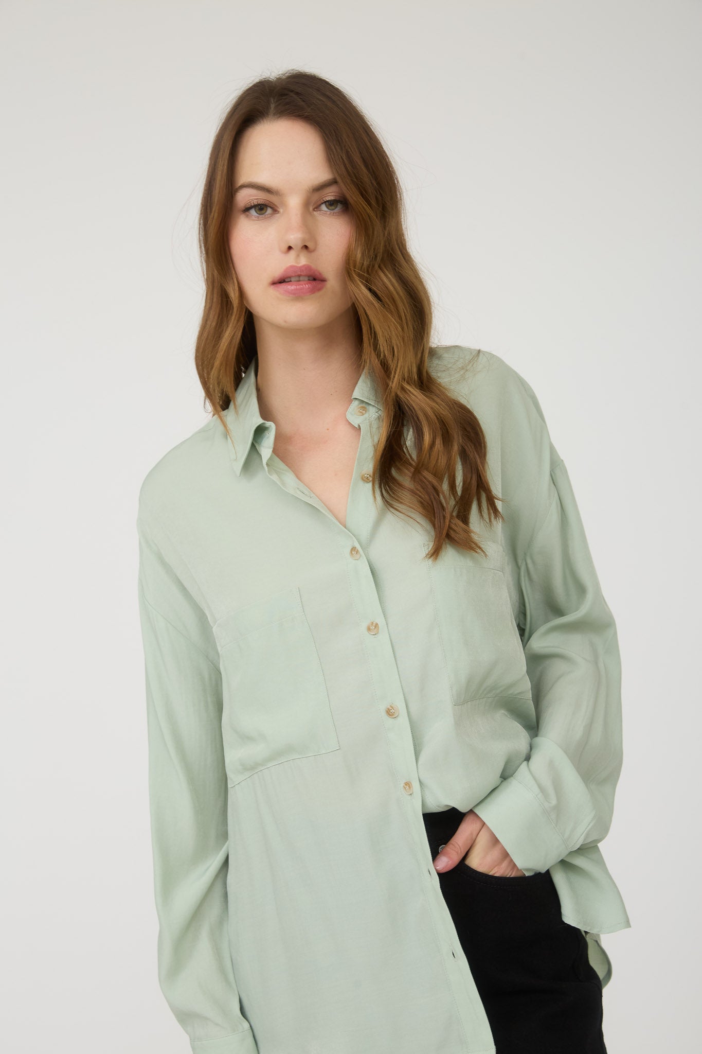 PLUS OVERSIZED BUTTON DOWN LONG SLEEVE SHIRT