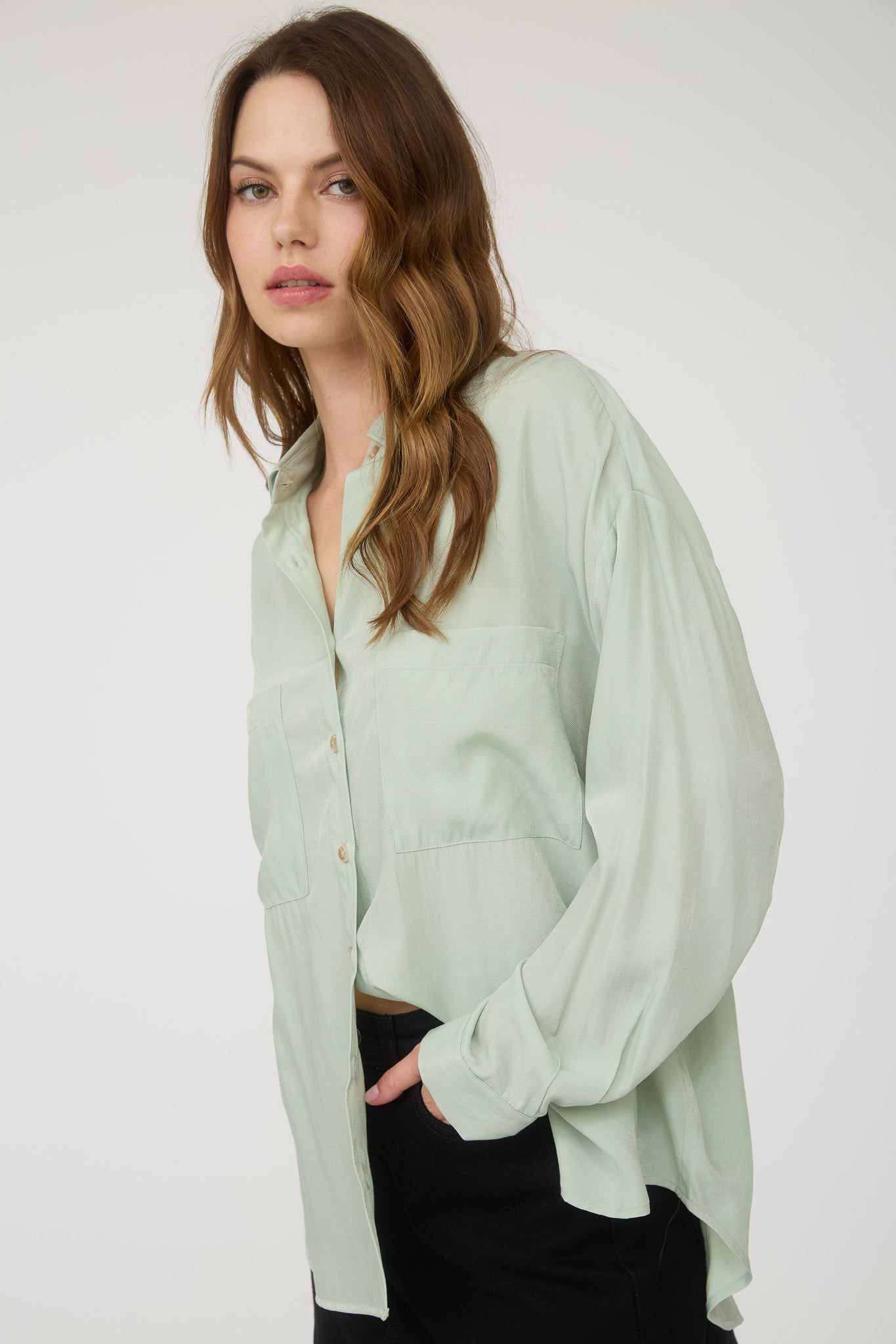 PLUS OVERSIZED BUTTON DOWN LONG SLEEVE SHIRT